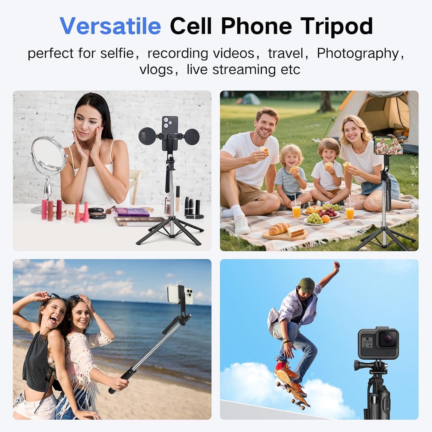 Metal Selfie Stick Tripod for iPhone with Light,70 inch Cellphone Selfiestick with Remote,Phone Tripod Holder for Video Recording,Portable Travel Selfie Stick Compatible with iPhone,Android and Gopro