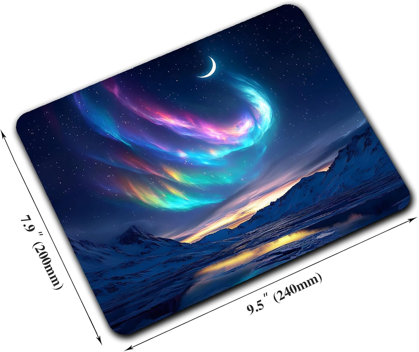 Night Sky Aurora Mountains Mouse Pads for Desk, Portable Wireless Computer Mouse pad Small Design with Women, Non-Slip Rubber Base Laptop Mousepad 9.5" x 7.9" Smooth Surface for Office & Travel