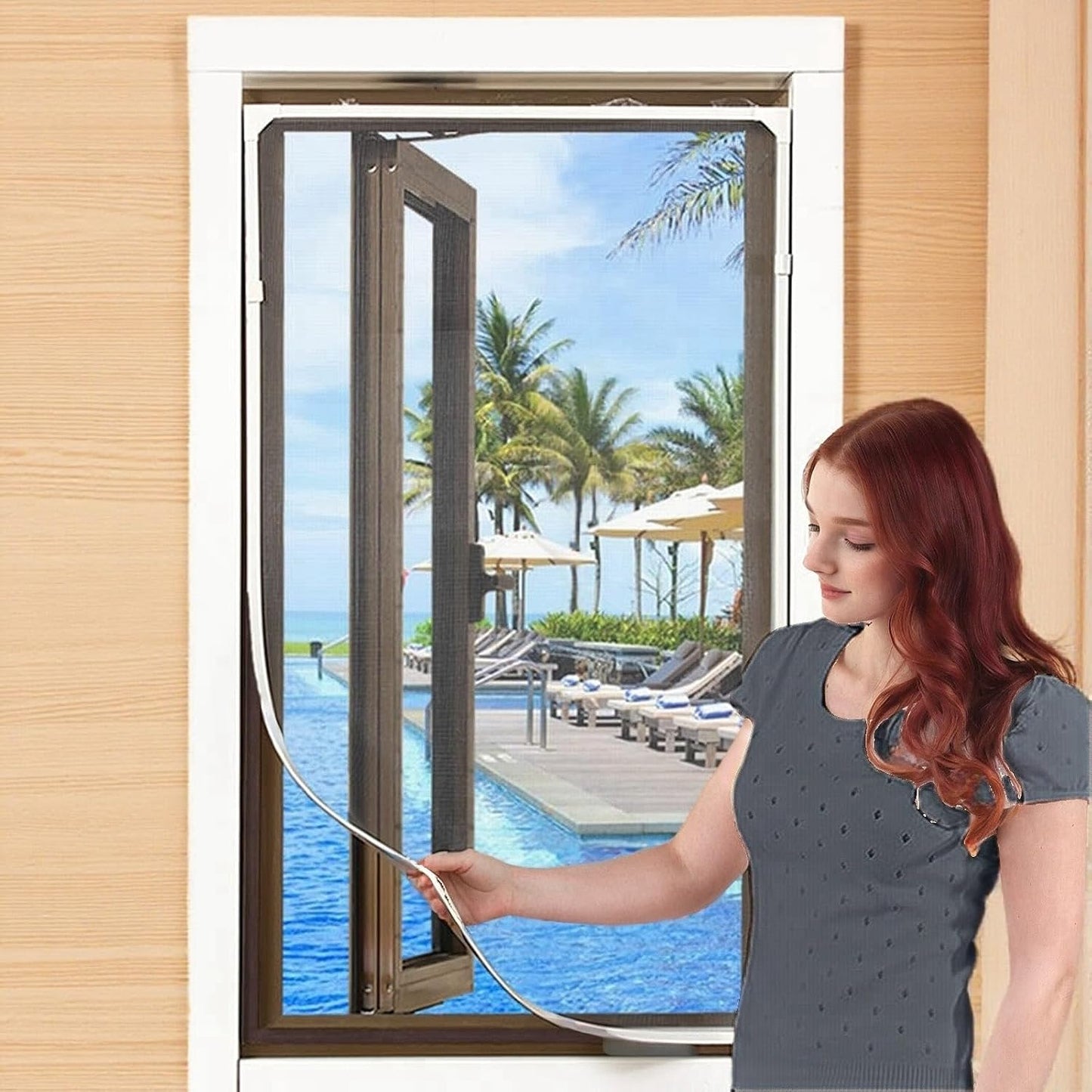 VKX Adjustable DIY Magnetic Window Screen, Fiberglass Mesh, Strong(720GS) Magnetic Strips, White Frames Grey Mesh, Suitable for Various Types of Screen Windows (48 "x 60")