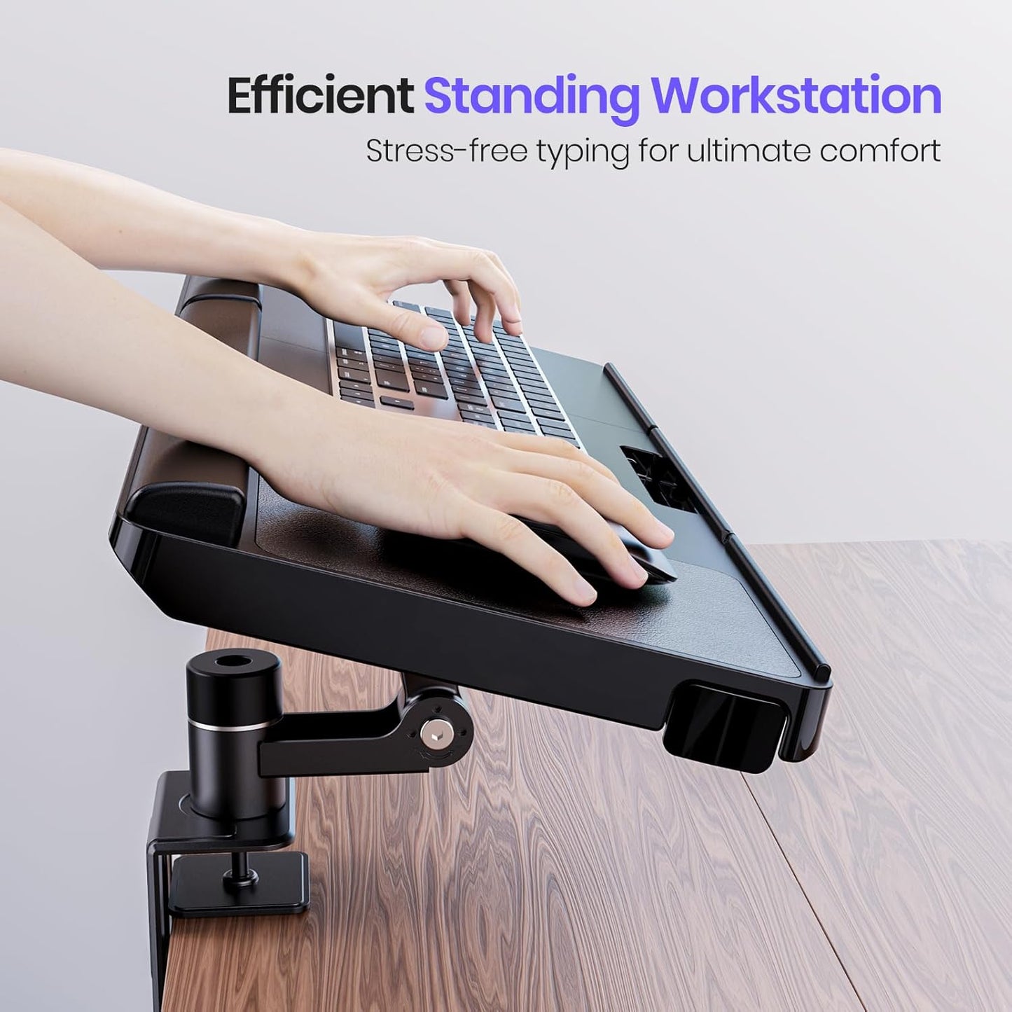 Klearlook Upgraded Adjustable Keyboard Tray for Above Desk & Under Desk Use - Ergonomic Sit-Stand Keyboard Riser with 360° Rotation, 24.4"×10" Keyboard Stand with Wrist Rest & Storage Drawer - Black