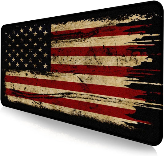 Large Extended Gaming Mouse Pad with Stitched Edges, Non-Slip Waterproof Rubber Base Mouse Pad for Office, Computer, Keyboard, Laptop and Home Desk Pad 35.4 x 15.7 x 0.12 Inch (American Antique Flag)