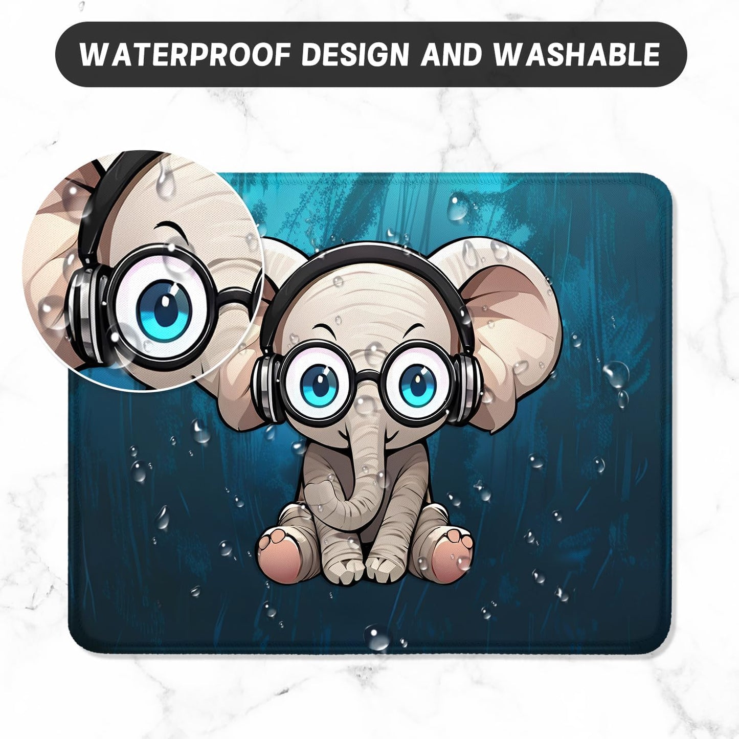 ITNRSIIET Mouse Pad with Stitched Edge Premium Textured Smooth Precise Operation Waterproof Washable Non-Slip Rubber Base Desktop Protection Mat, 10.2×8.3×0.12 inches, Pretty Elephant