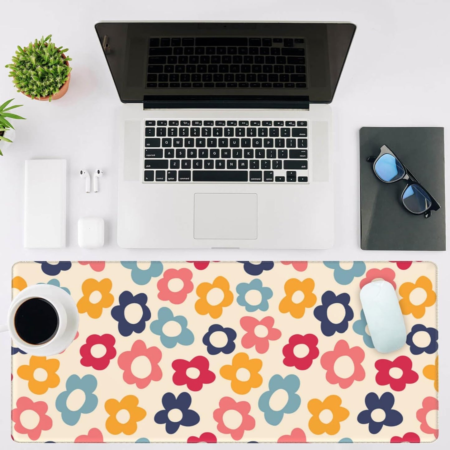 Mouse Pad Large Vintage Flowers Non-Slip Game Desk Mat with Stitched Edge Laptop Keyboard Desk Pad for Work Home Gaming (35.4 x 15.7 Inches)