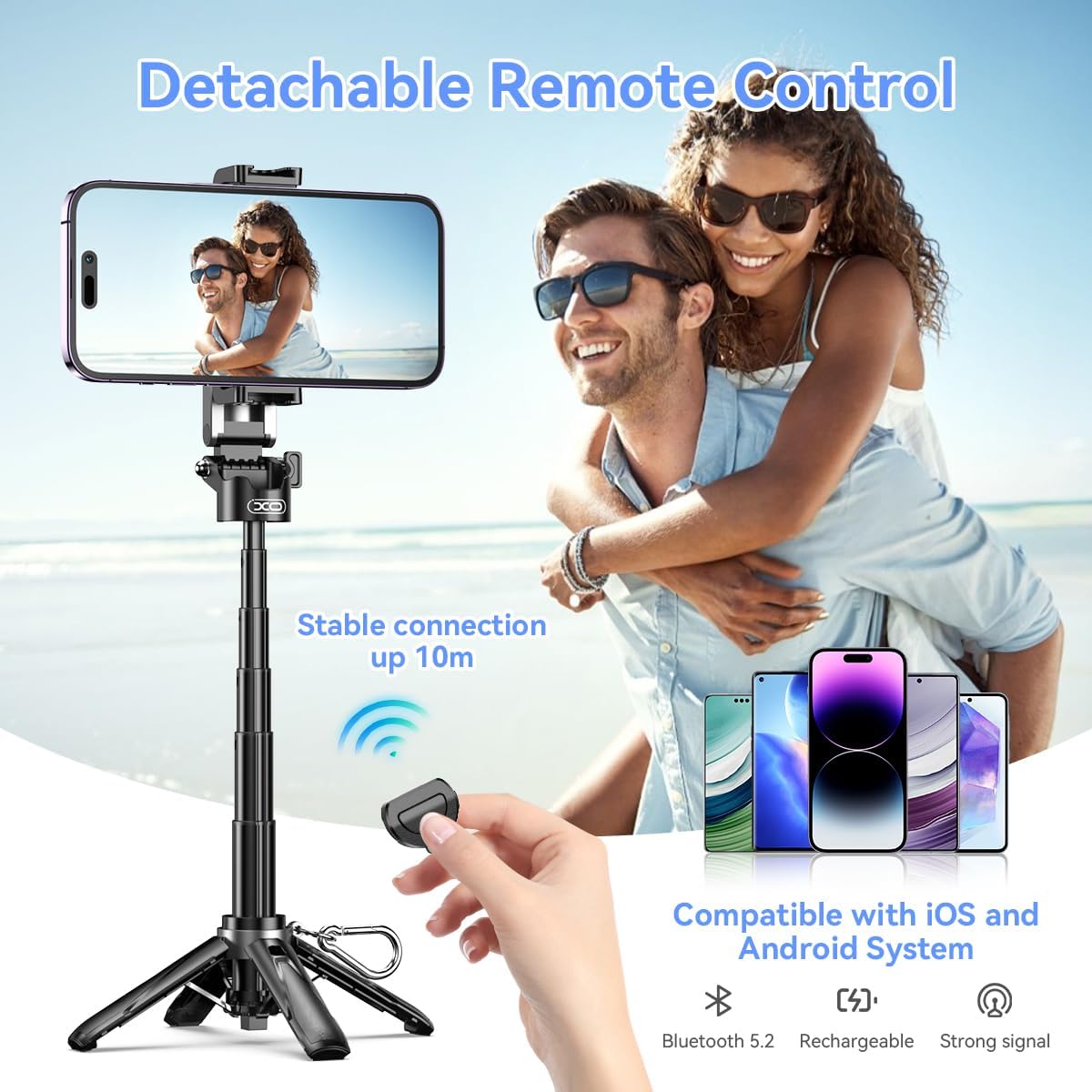 Retractable Mini Tripod for Cell Phone, Portable Selfie Stick Travel Phone Tripod with Remote Control Cell Phone Holder, Sturdy & Stable Adjustable Multi-Angle Shot Selfie Stick for Video Recording