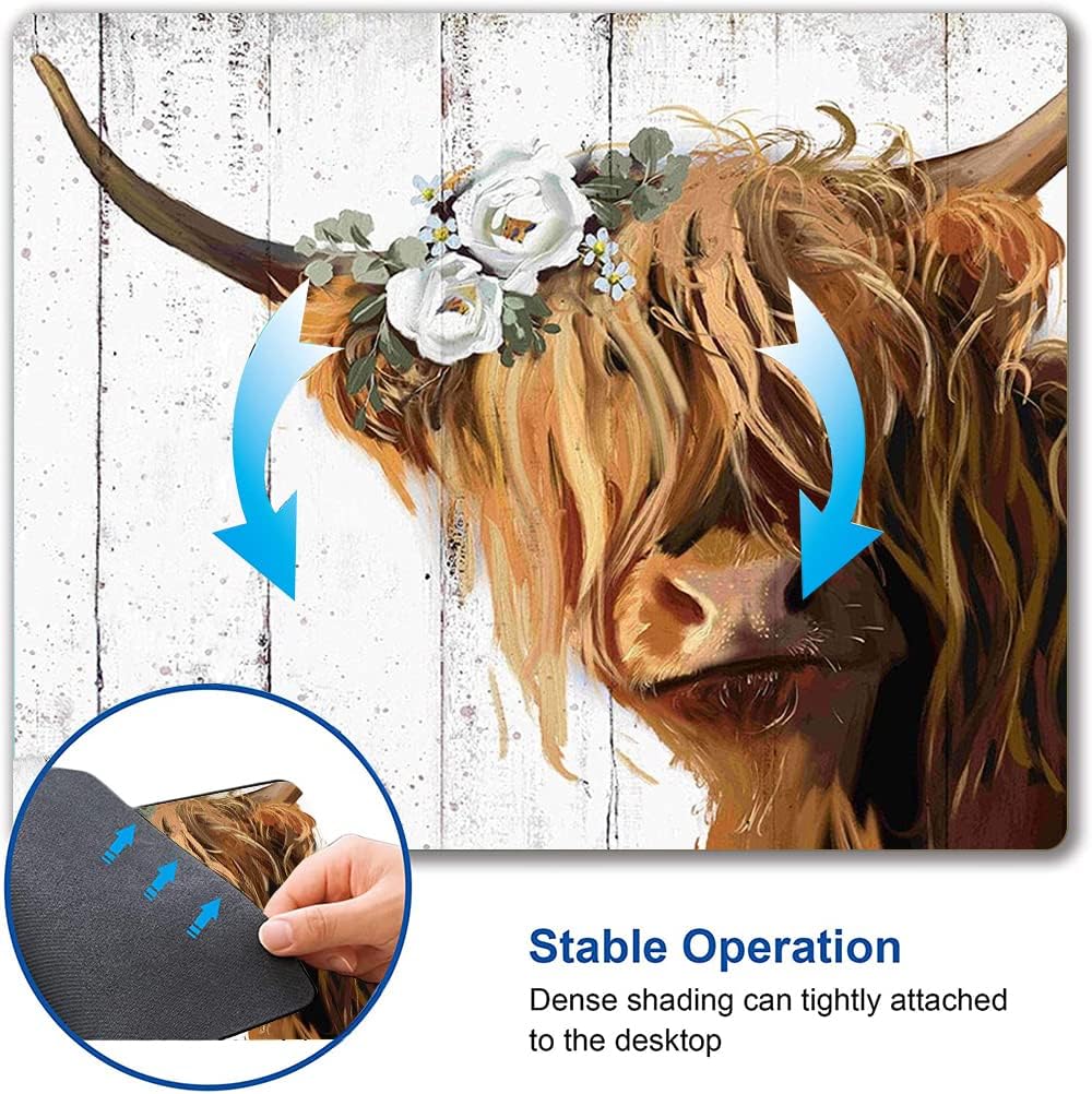 Floral Mouse Pad, Cute Flowers Mouse Pad, Square Mouse Mat Waterproof Mousepad Non-Slip Rubber Base Mouse Pads for Office Laptop Women, Cow