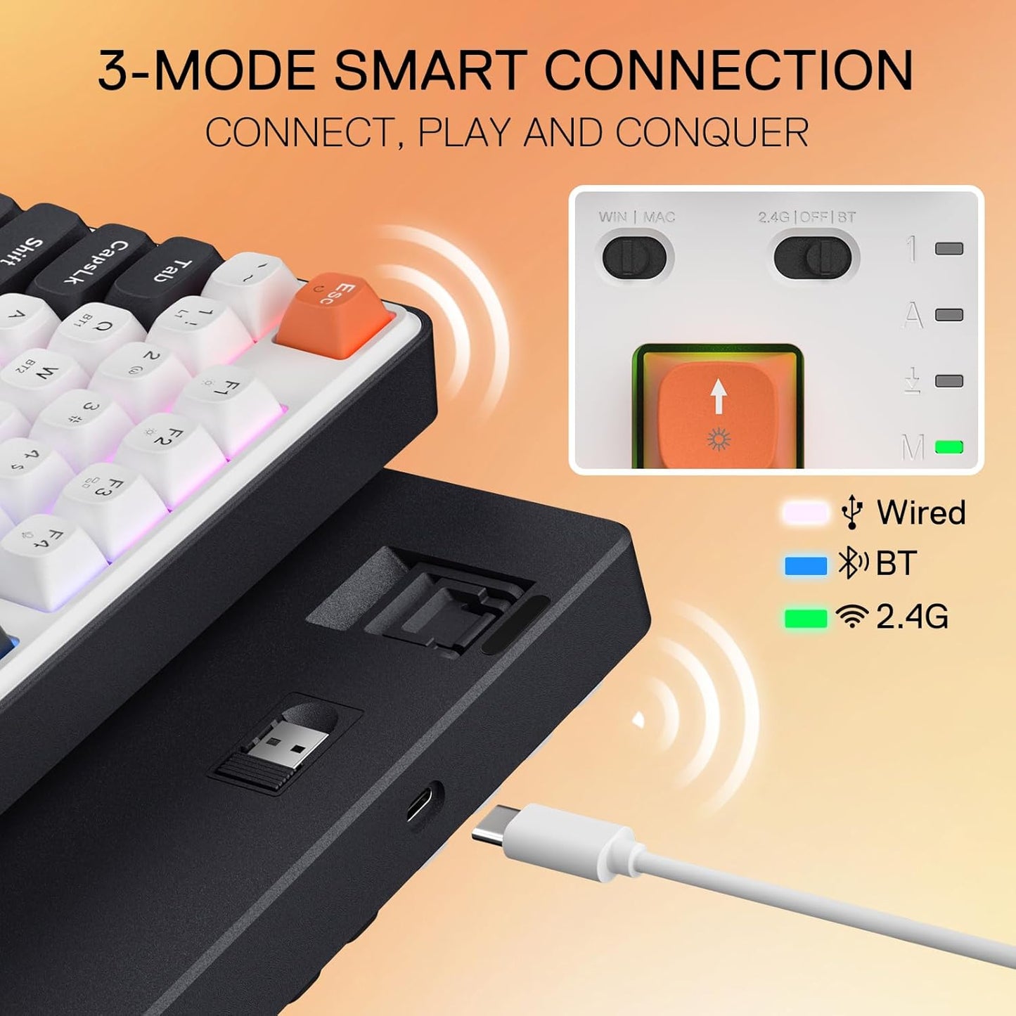 Redragon K689 PRO Wireless Gasket RGB Gaming Keyboard, 108 Keys Mechanical Keyboard w/Extra 4 Hotkeys, Upgraded Hot-swappable Socket, 3-Layer Noise Dampening, Round PBT Keycaps, Custom Linear Switch