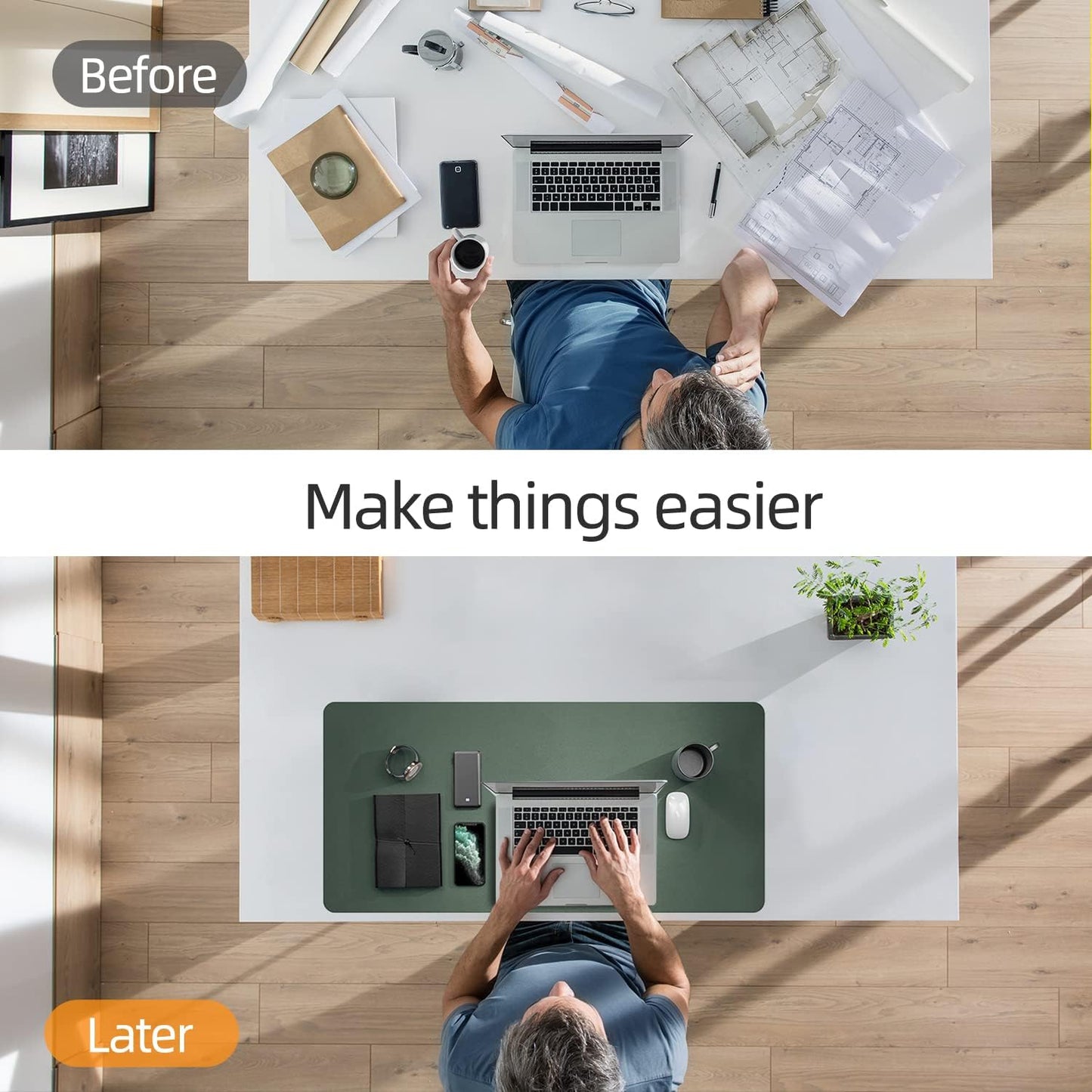 YSAGi Office Desk Pad, Desk Mat, 23.6" x 13.7" Ultra Thin Waterproof PU Leather Desk Blotter, Laptop Desk Pad Protector for Keyboard, Desk Writing Pad for Office and Home (Dark Green+Dark Blue)