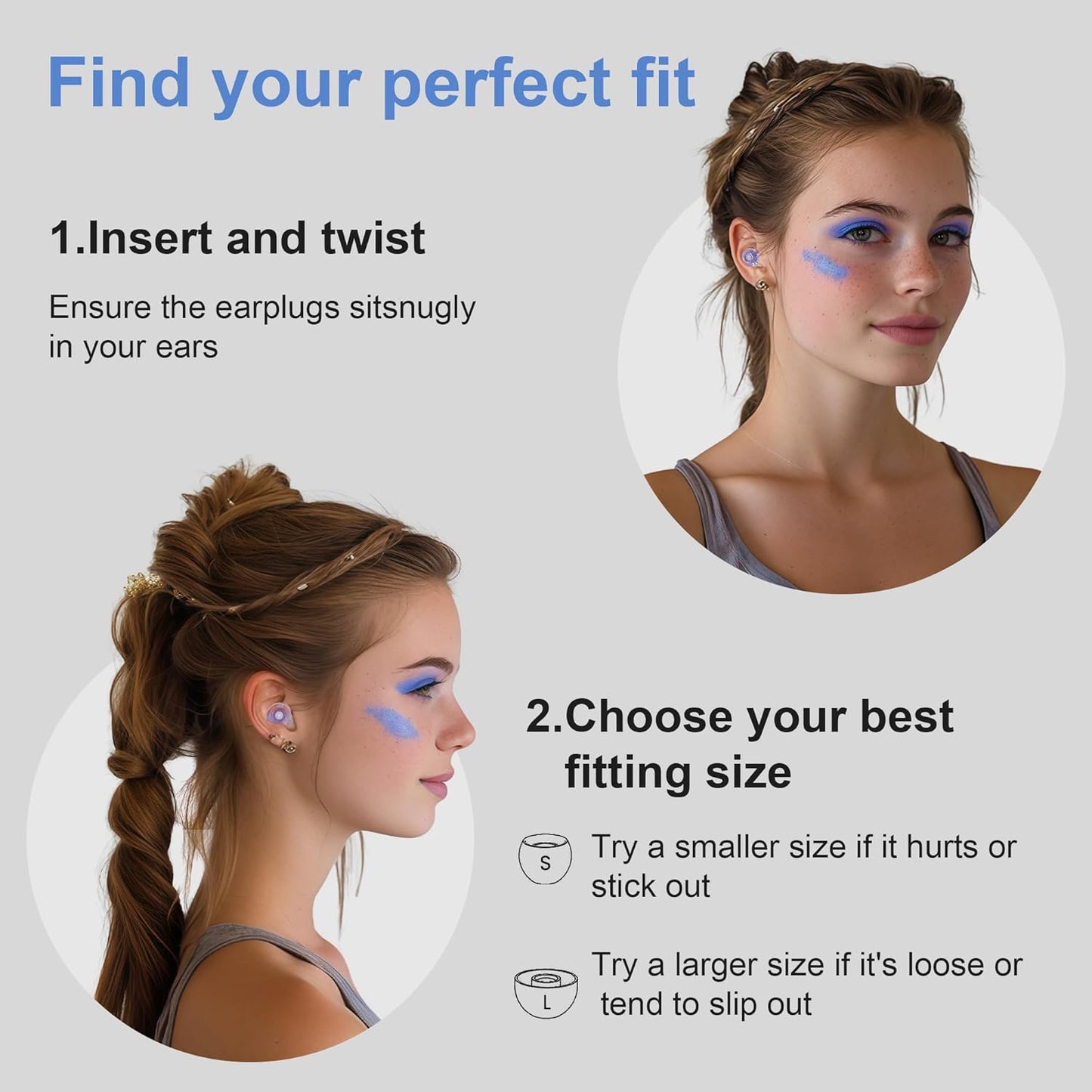 Ear Plugs for Concerts, 2 Pack High Fidelity Ear Plugs, Reusable Silicone Earplugs for Concert, Rave, Work, Musicians, 5 Pair Ear Tips in S/M/L, 18-25 dB Concert Ear Plugs for Noise Cancelling(Blue)