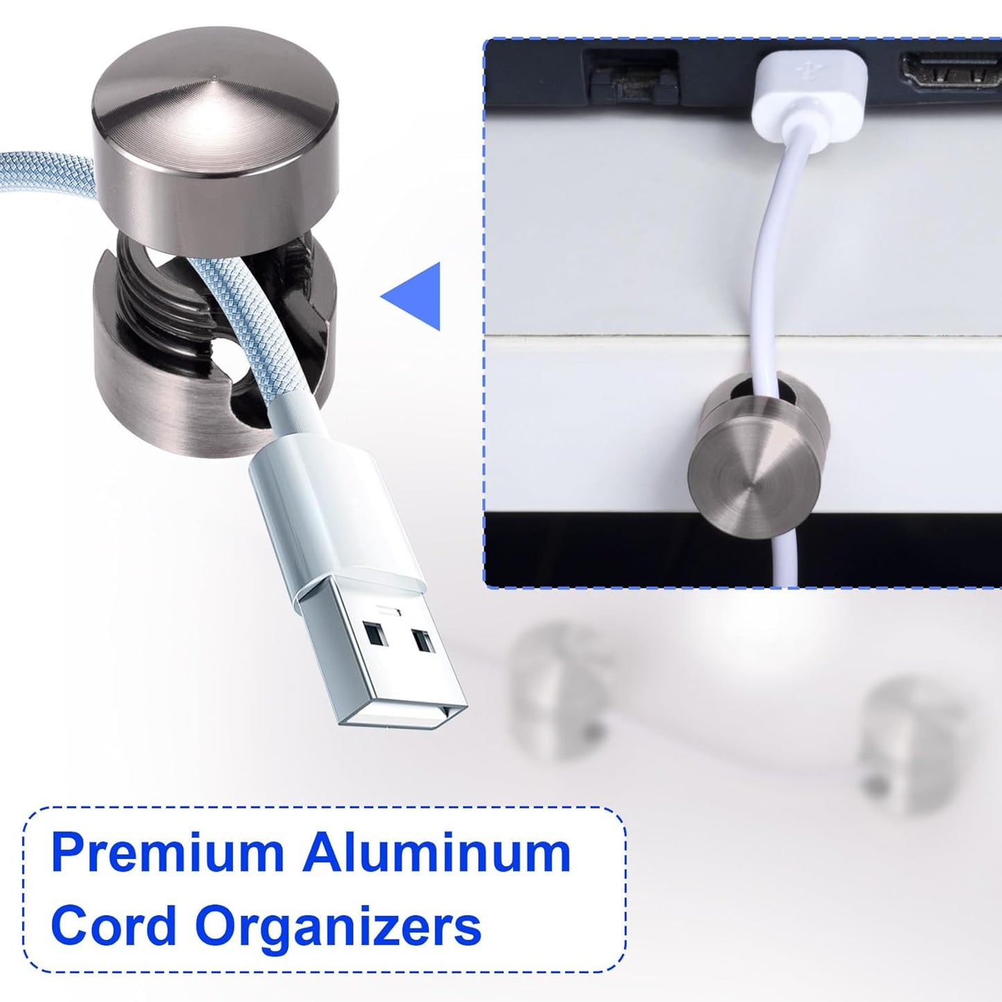 2 Sets Charger Holders for Cords, Black Adjustable Cable Anchor Holders, Adhesive Metal Cord Clips, Cable Management Wire Organizers for Desk, Office, Nightstand