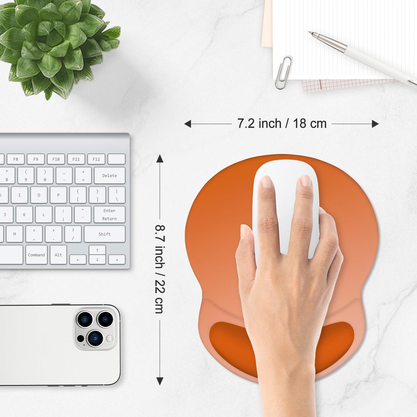 ITNRSIIET Ergonomic Mouse Pad with Comfort Gel Wrist Rest, Non-Slip PU Base, Smooth Textured Surface, Reduces Hand Fatigue & Wrist Pain, 8.7 x 7.2 Inch for Office Gaming Home, Peach Gradient