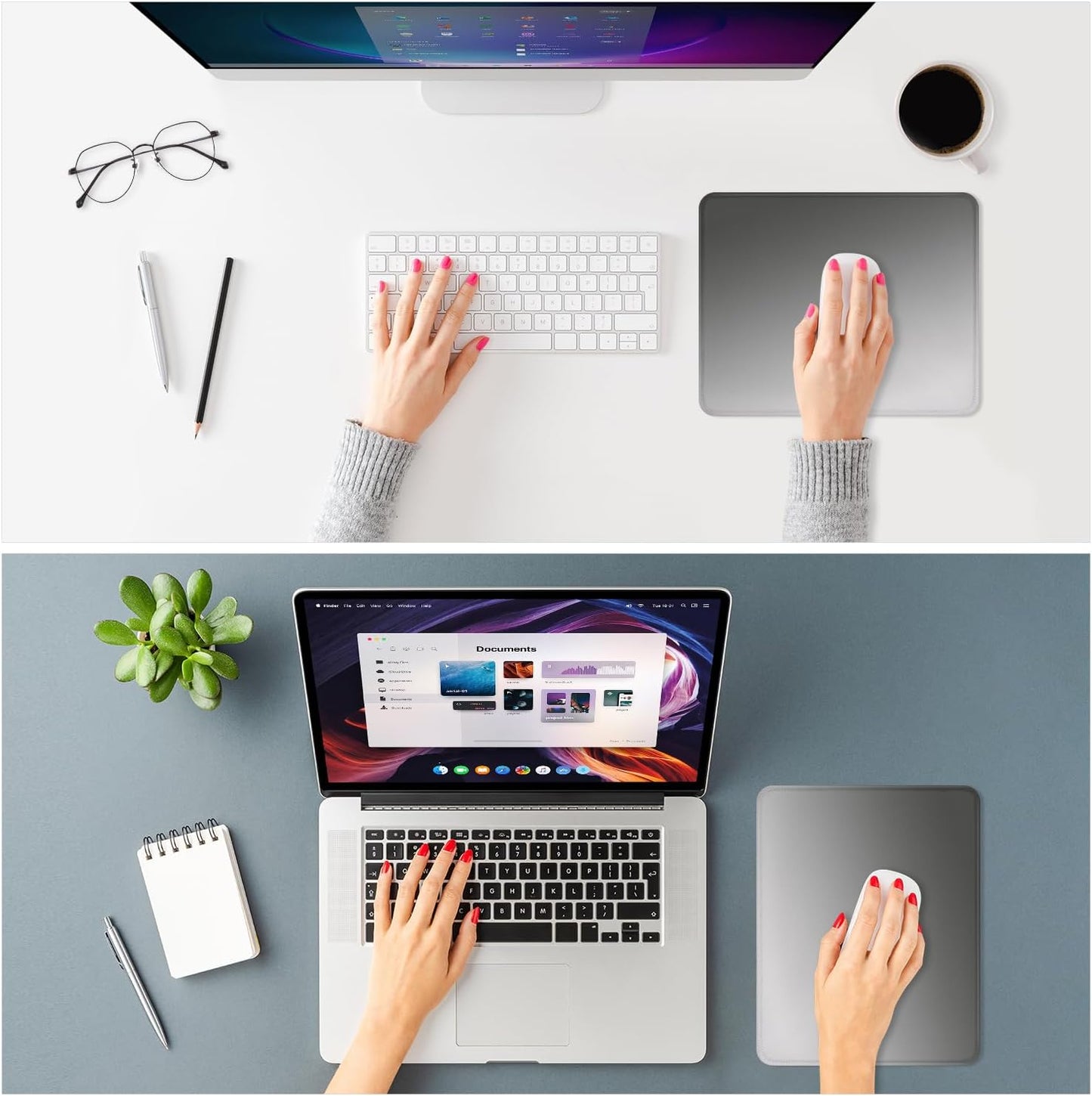 ITNRSIIET Mouse Pad Non-Slip Rubber Base Smooth Surface Stitched Edges Waterproof Durable Compatible with All Mice for Office & Gaming, Desk Accessory, 10.2x8.3x0.12 inch, Ash Gradient