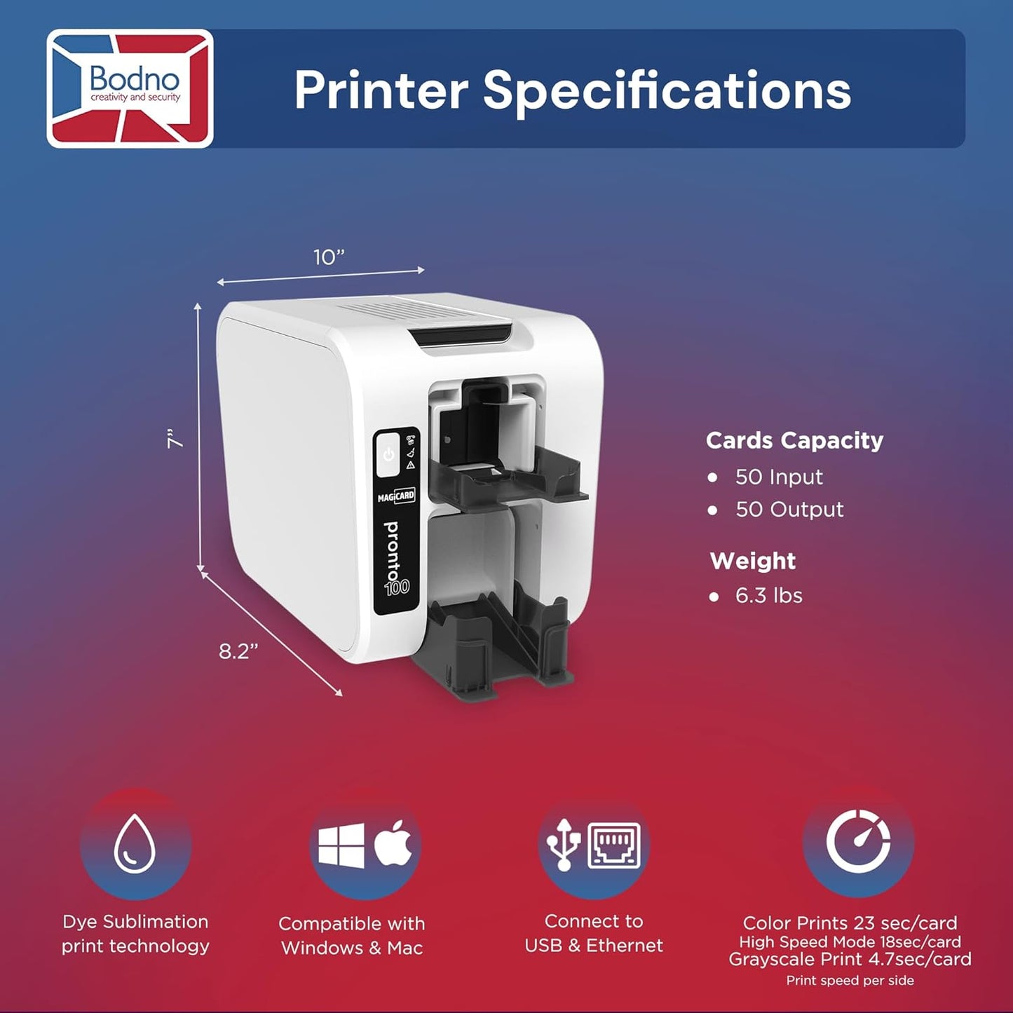 Bodno Magicard Pronto 100 ID Card Printer & Complete Supplies Package ID Software - Bronze Edition