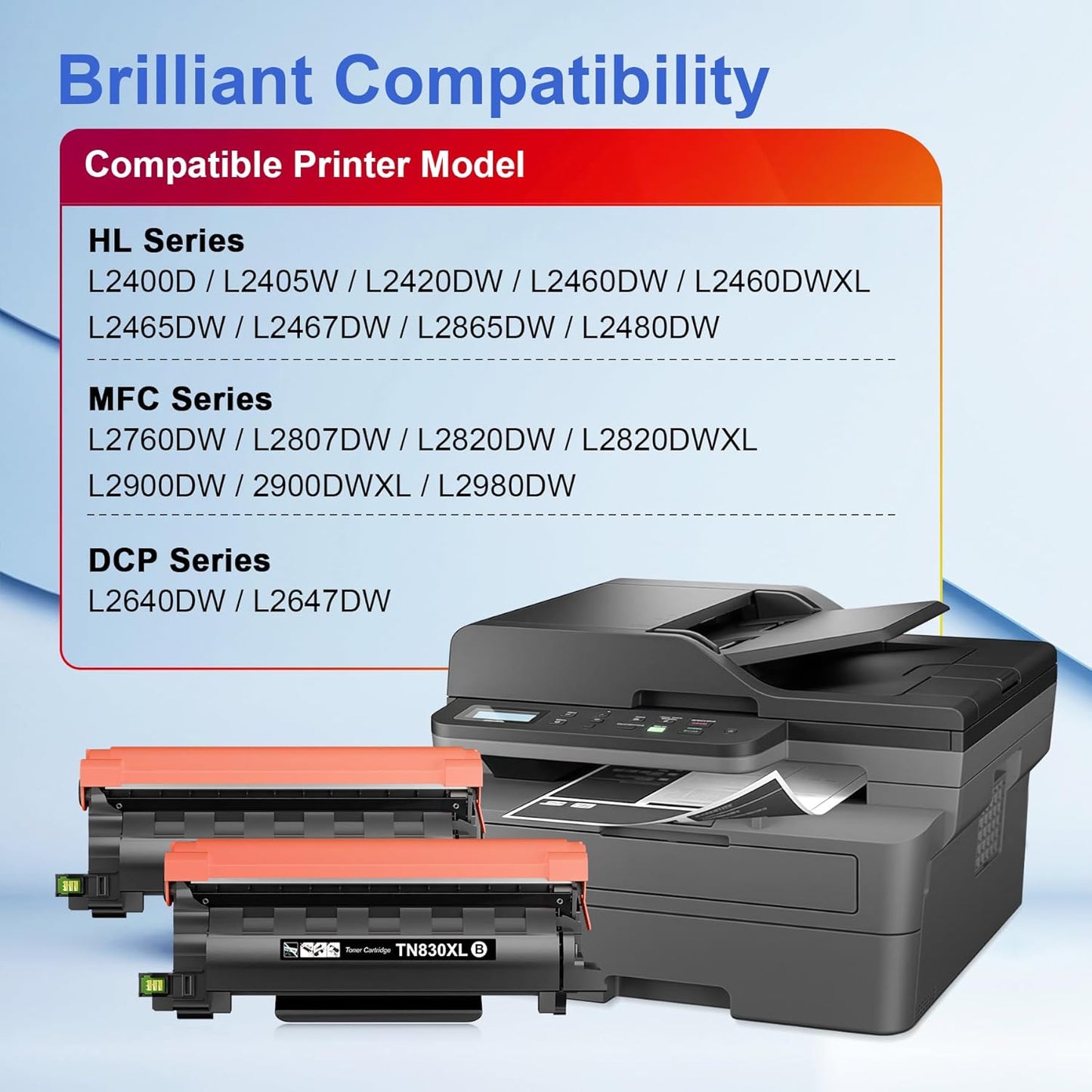 Toner Kingdom Compatible TN830XL Toner Replacement for Brother TN830XL TN830/XL/V/R TN-830XL with DCP-L2640DW HL-L2460DW HL-L2405W HL-L2480DW MFC-L2820DW MFC-L2760DW MFC-L2900DW XL (2 Black)