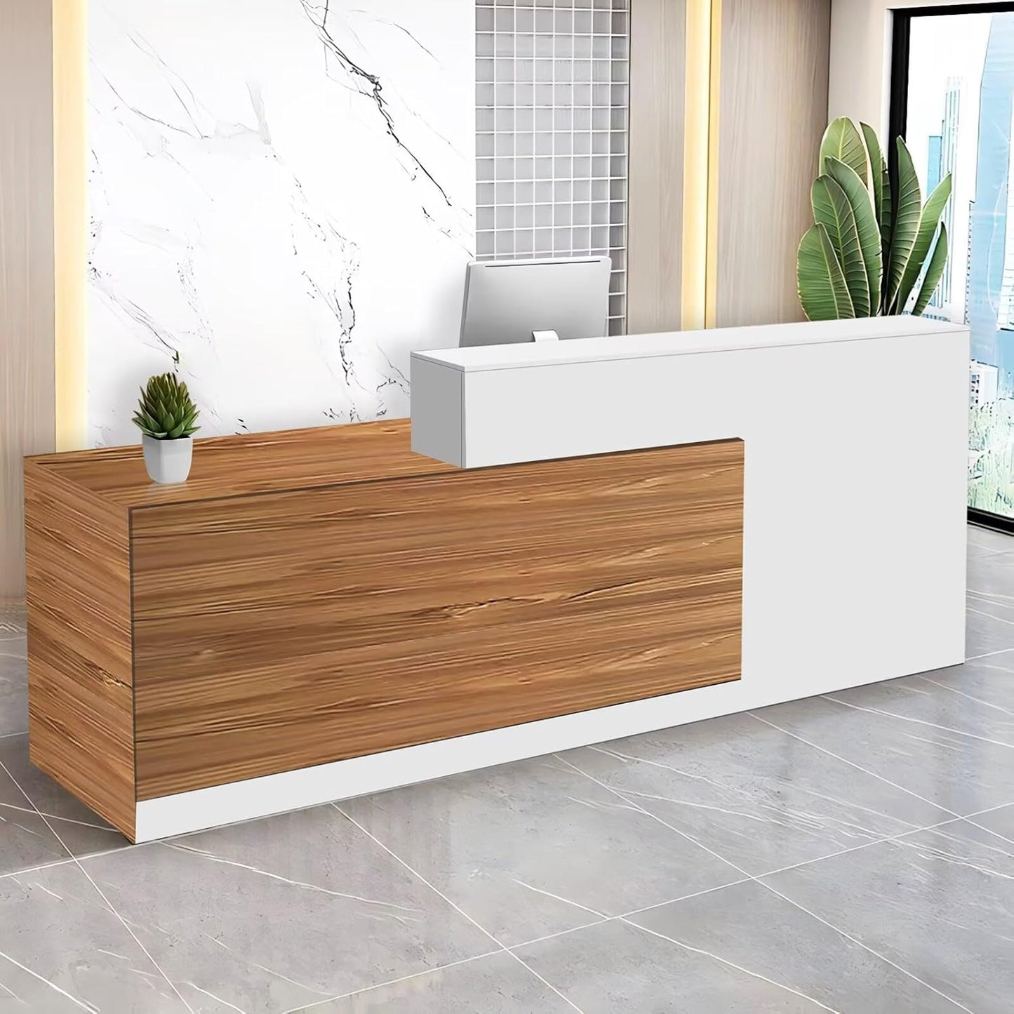 Reception Desk with Counter Modern Checkout Counter with Lockable Drawer Keyboard Tray Receptionist Desk for Office Salon Reception Table C Left 79inch/200cm