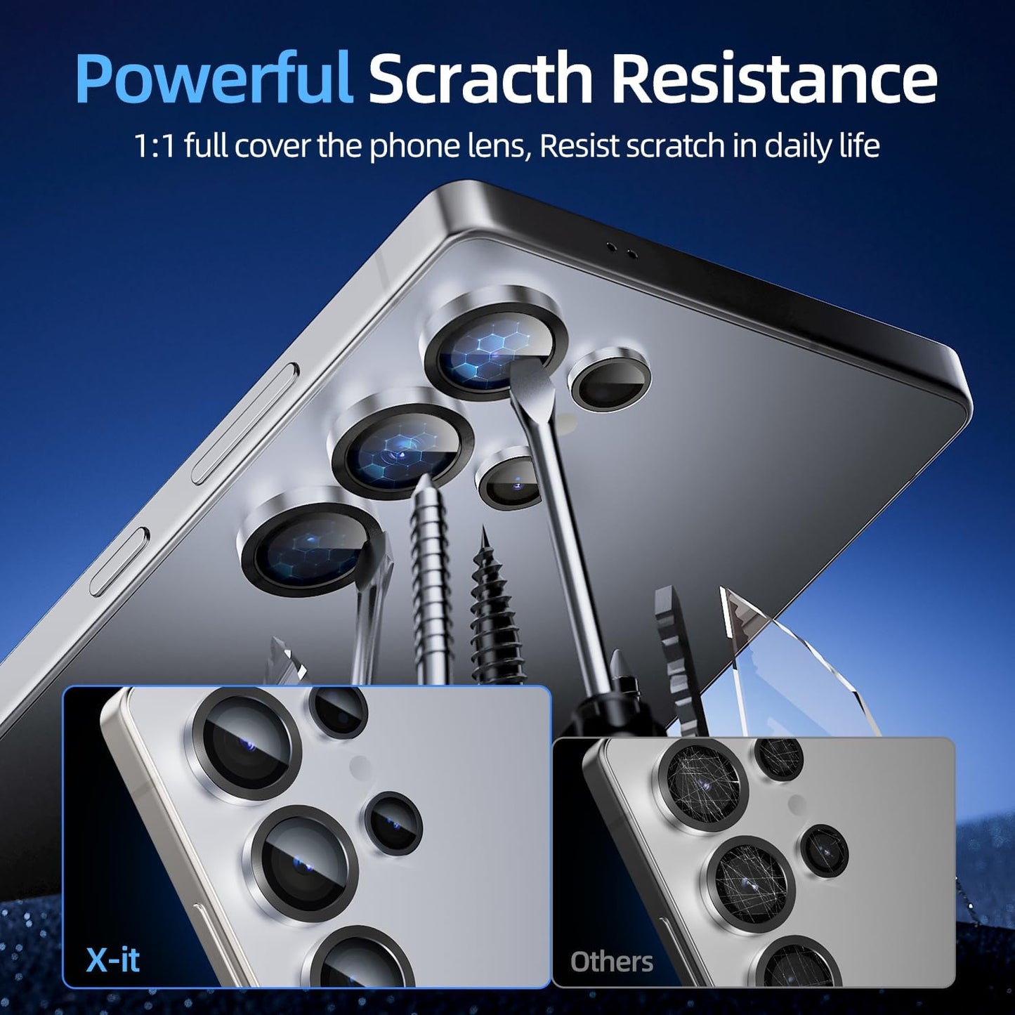 X-it Camera Lens Protector for Samsung S25 Ultra, 9H Tempered Glass, Independent Metal Aluminum Edge Original Protection Design, Suitable for Phone Case, Anti-scratch, Anti-reflective,Blue