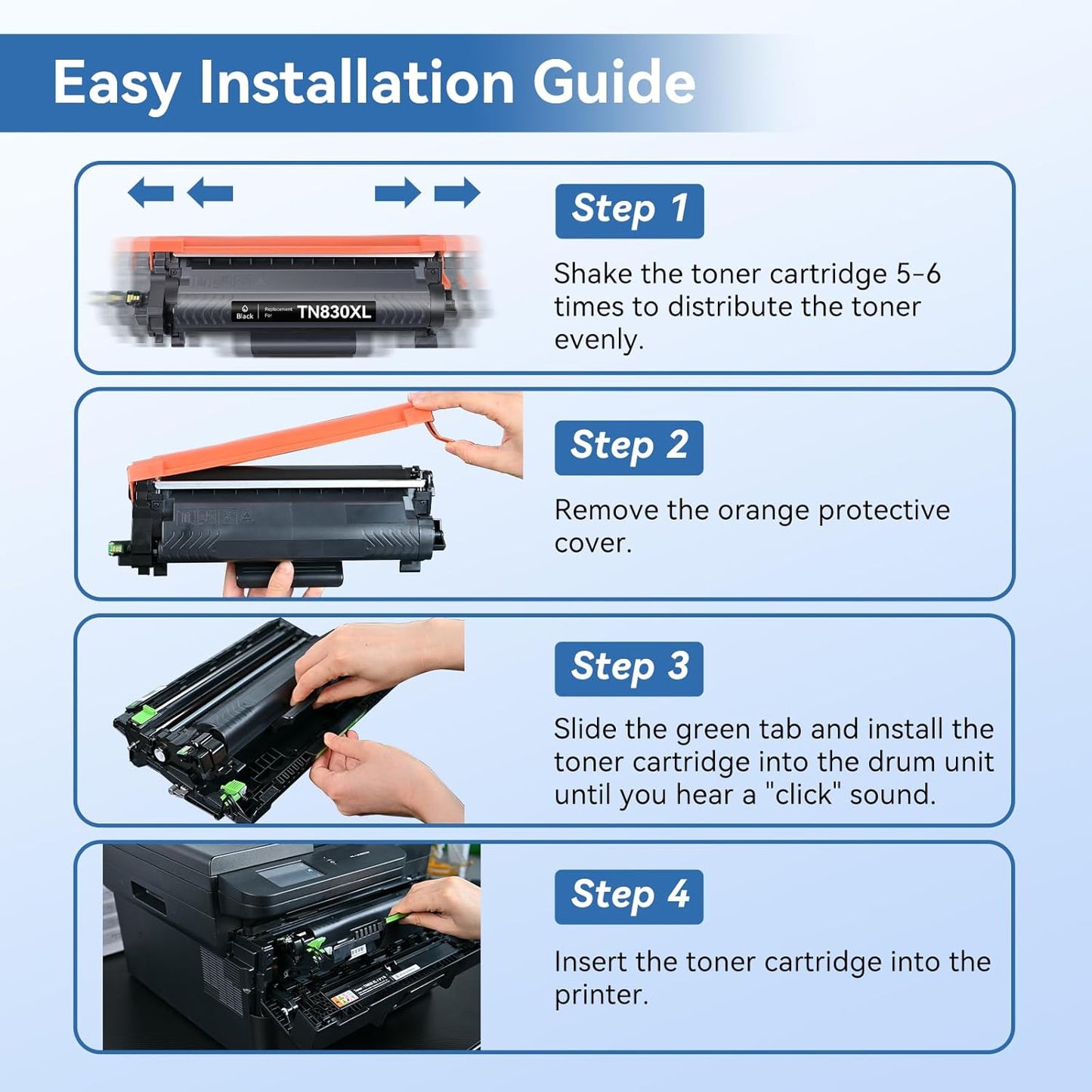 MYTONER Toner Cartridge Replacement for Brother TN830XL TN830 XL/V/R TN-830 Black High Yield for DCP-L2640DW HL-L2460DW L2480DW MFC-L2820DW XL HL-L2405W HL-L2400D 2465DW Printer, 2Pack