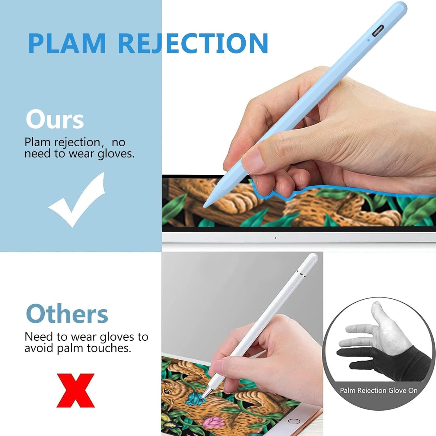 Stylus Pen for iPad 2018-2023 with Palm Rejection, Active Pencil for iPad 10th/9th/8th/7th/6th Generation, for iPad Pro 11/12.9 inch, for iPad Air 5th/4th/3th, for iPad mini 6th/5th Gen(Sky Blue)