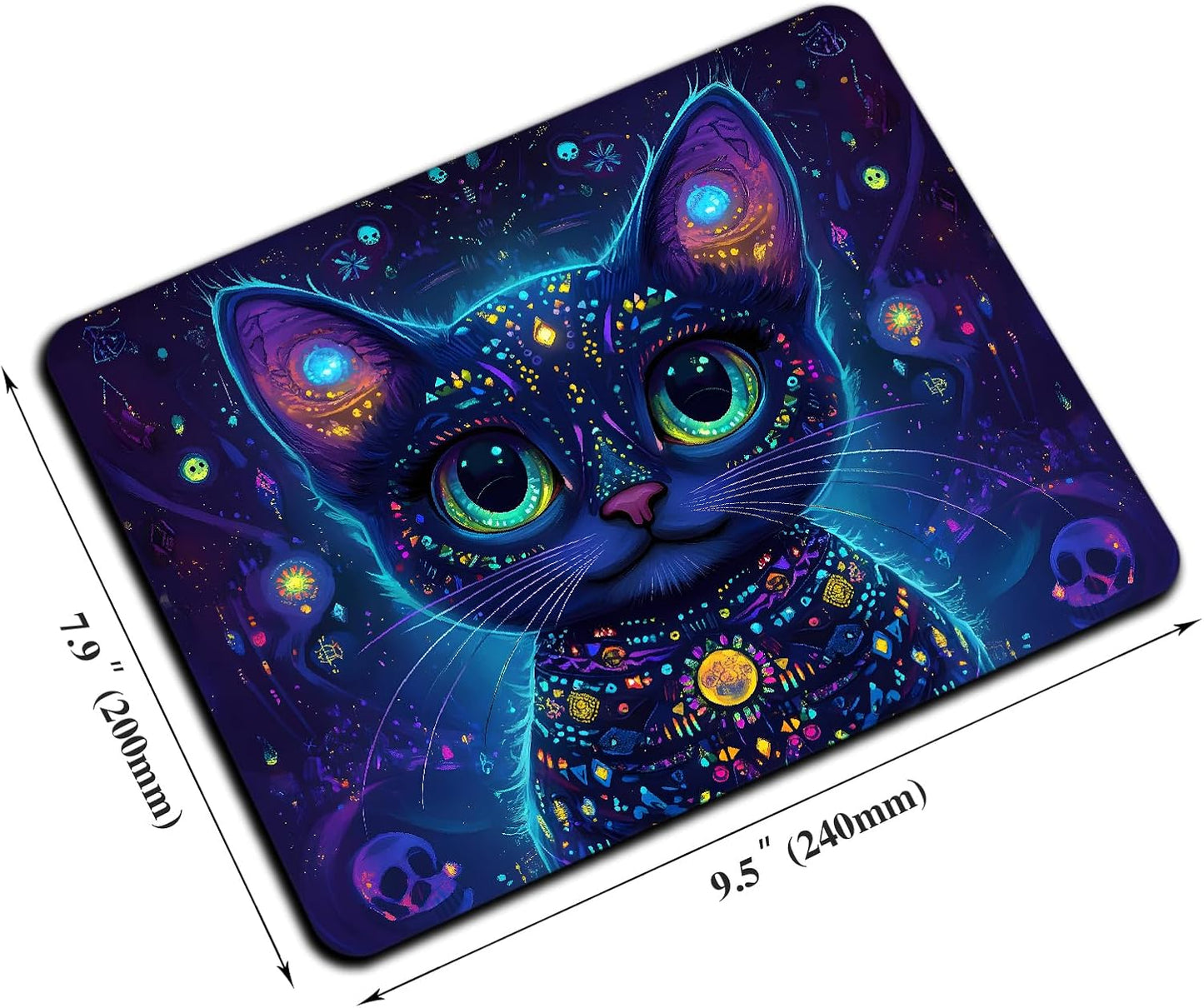 Mouse Pad, Cute Purple Cartoon Cat Mouse Pads for Desk, 9.5" x 7.9" Non-Slip Rubber Base Computer Mousepad with Women, Portable Square Design for Wireless Mouse and Pad Laptop Office & Travel