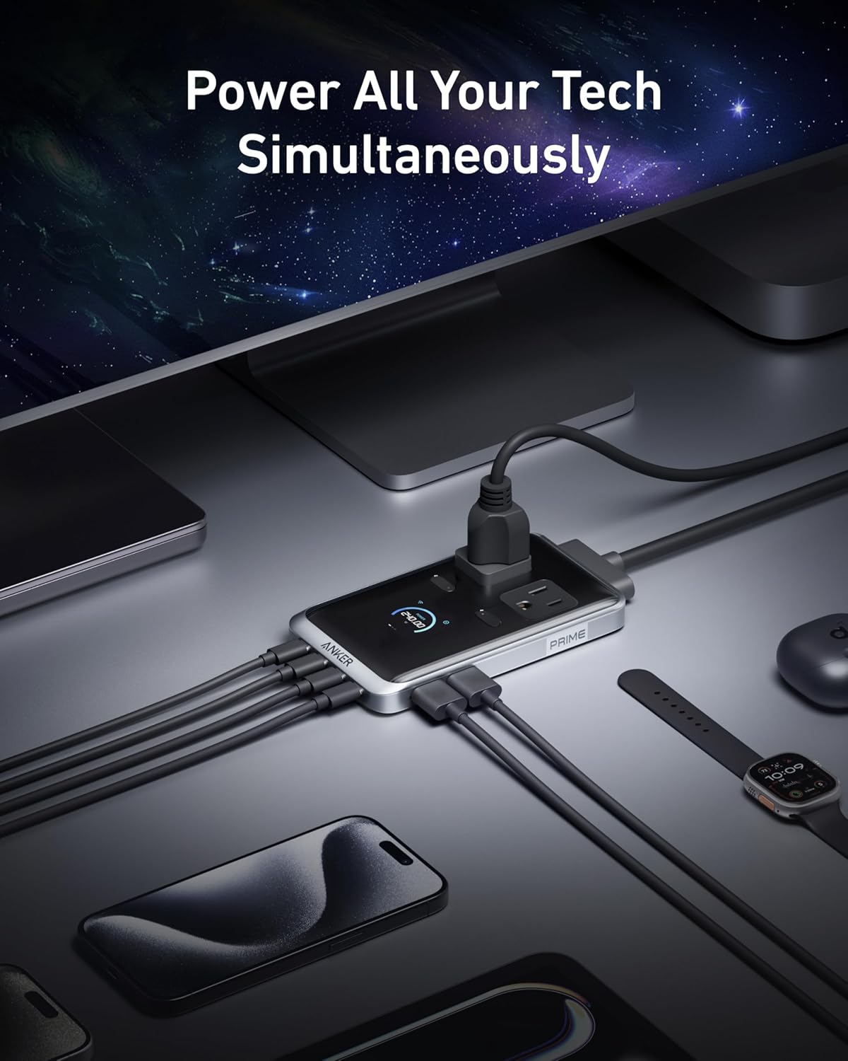 Anker Prime Charging Station, 240W 8-in-1 USB C Power Strip, 5 ft Detachable Extension Cord, 2 AC, 4 USB C, 2 USB A, for iPhone 15/14, Desktop Accessory for MacBook, Home, Office (Not for Travel)