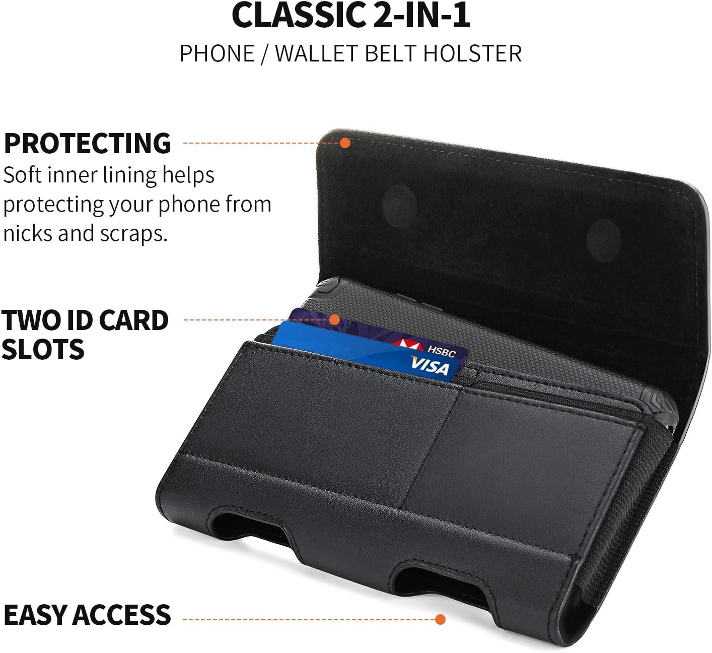 BECPLT for Galaxy S24 Ultra S23 Ultra 5G S22 Ultra 5G Holster Case, Leather iPhone 15 Pro Max Belt Clip Holster Pouch Carrying Sleeve with ID Card Holder for Galaxy A14 A12 A42 Note 20 Ultra (Black)