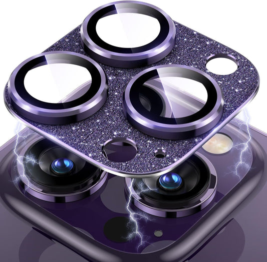 Uyiton for iPhone 14 Pro/iPhone 14 Pro Max Camera Lens Protector, [Drop Protection] 9H Tempered Glass Camera Cover screen Metal Ring Case Friendly Scratch Resistant Easy to Install - Glitter Purple