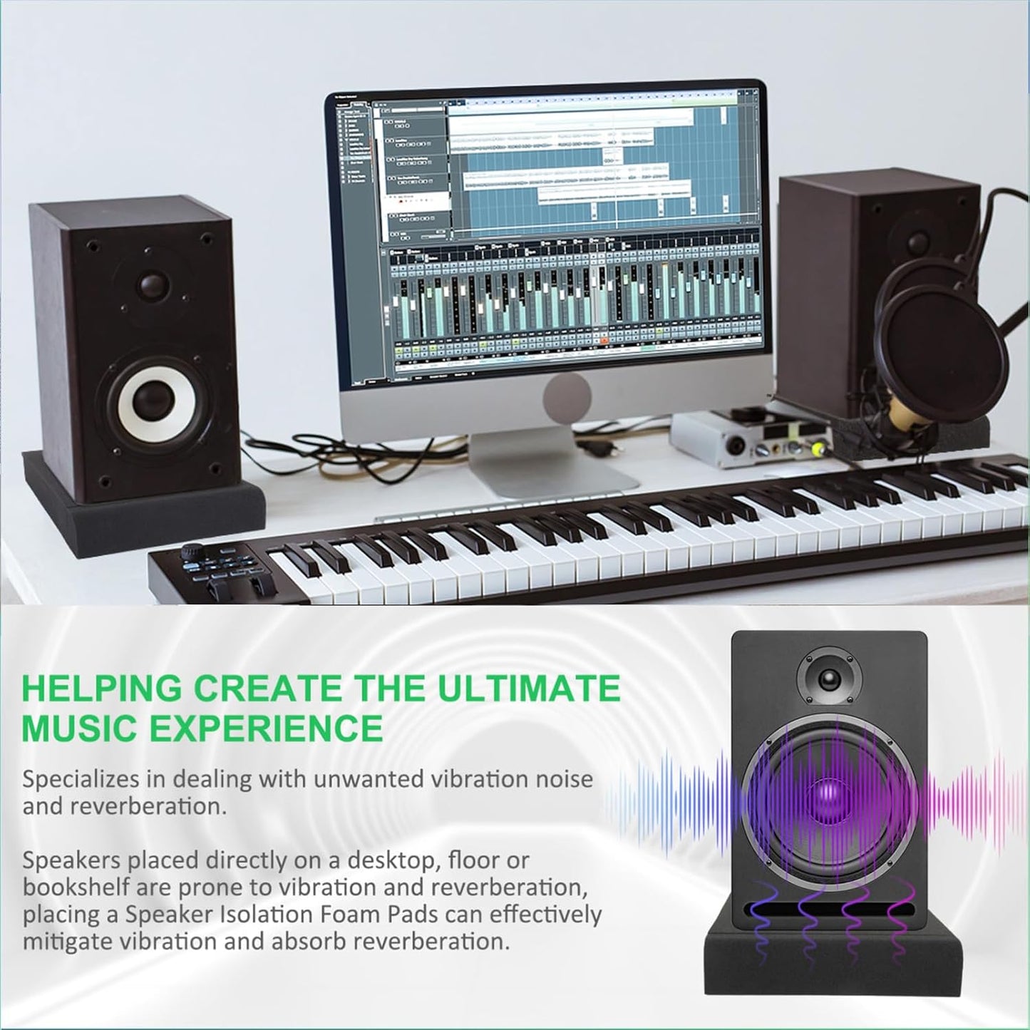 JBER 2 Pack Acoustic Isolation Pads, Studio Monitor Speaker Isolation Foam Pads, High Density Acoustic Foam Suitable for 6-8 Inch Speakers for Sound Improvement Prevent Vibrations (13 * 10.65 * 1.8")