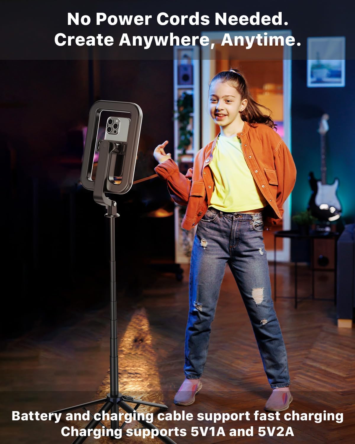 M MYBAT PRO Selfie Ring Light with 72" Tripod Stand - Extendable Selfie Stick with Light for Phone, Live Streaming, Makeup, Travel, Gaming, Video, Includes Phone Holder& USB-C Powered