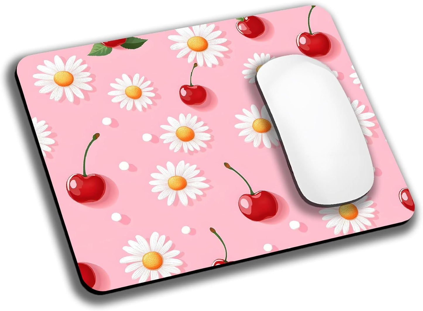 Pink Daisy Cherry Mouse Pads for Desk, Portable Wireless Computer Mouse pad Small Design with Women, Non-Slip Rubber Base Laptop Mousepad 9.5" x 7.9" Smooth Surface for Office & Travel