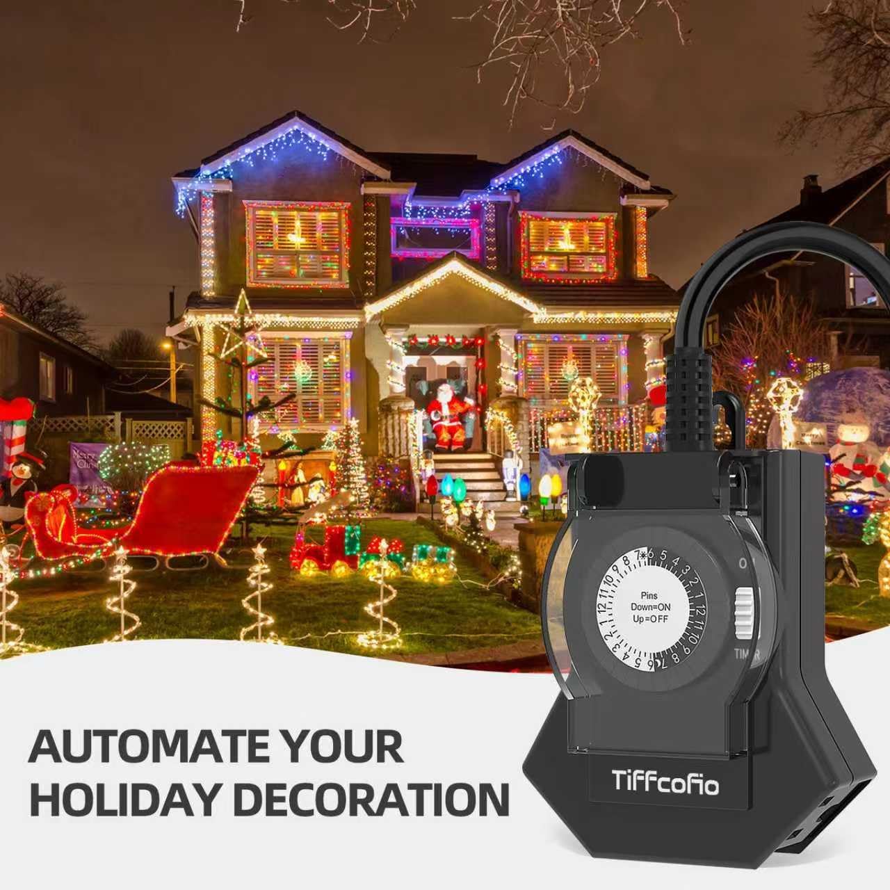 Outdoor Timer Outlet Waterproof, 24 Hour Mechanical Light Timer Outdoor, 2 Grounded Outlets for Home and Garden, 15A 1/2HP, Heavy Duty, ETL Listed (2 Packs)