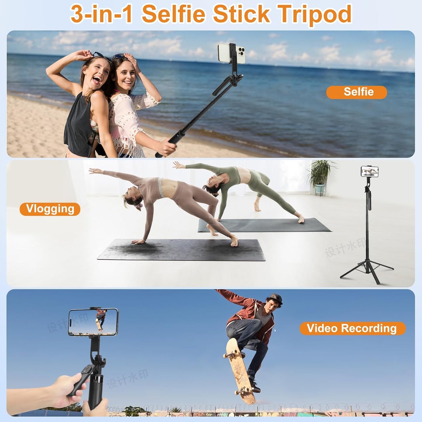 70inch Selfie Stick Phone Tripod with Rechargeable Remote,Portable Extendable 3 in 1 Cell Phone Tripod Stand for Video Recording,Travel Selfie Stick for iPhone and Android