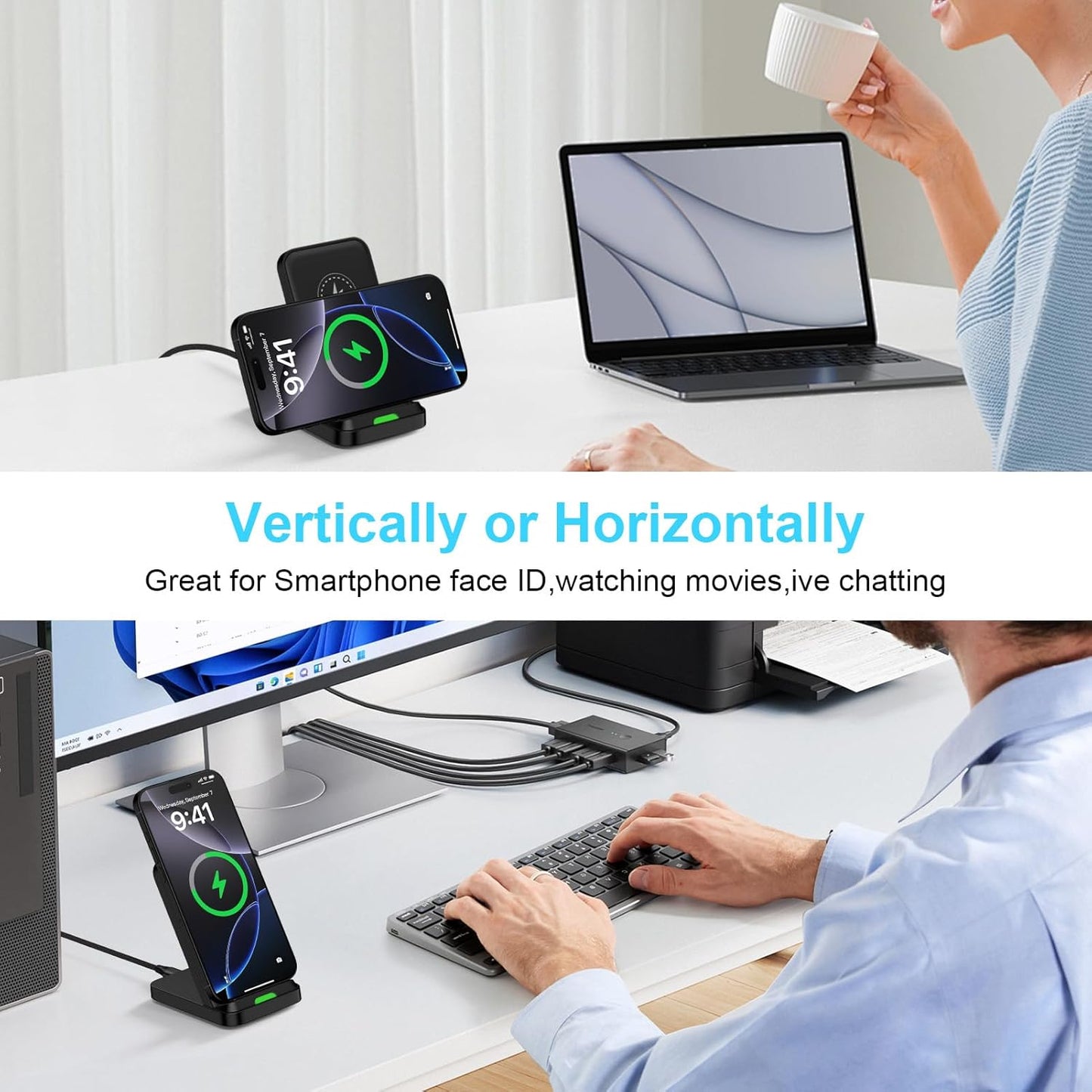 Wireless Charger Stand for Samsung Galaxy S25 Ultra Plus S24 S23 FE S22 S21,Motorola Desk Android Phone Fast Wireless Charging Station for Moto Razr Plus/Edge/G Stylus Power 2024,iPhone 16,18W Adapter