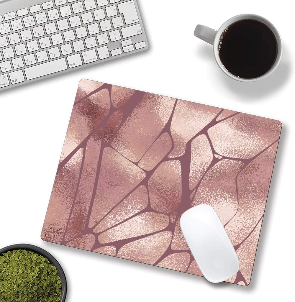 Rose Gold Marble Mouse Pad with Irregular Geometric Design - Gaming Mouse Mat with Waterproof Square Surface, Non-Slip Rubber Base for Office, Home, Laptop, Travel - 9.5"x7.9"x0.12" Inch