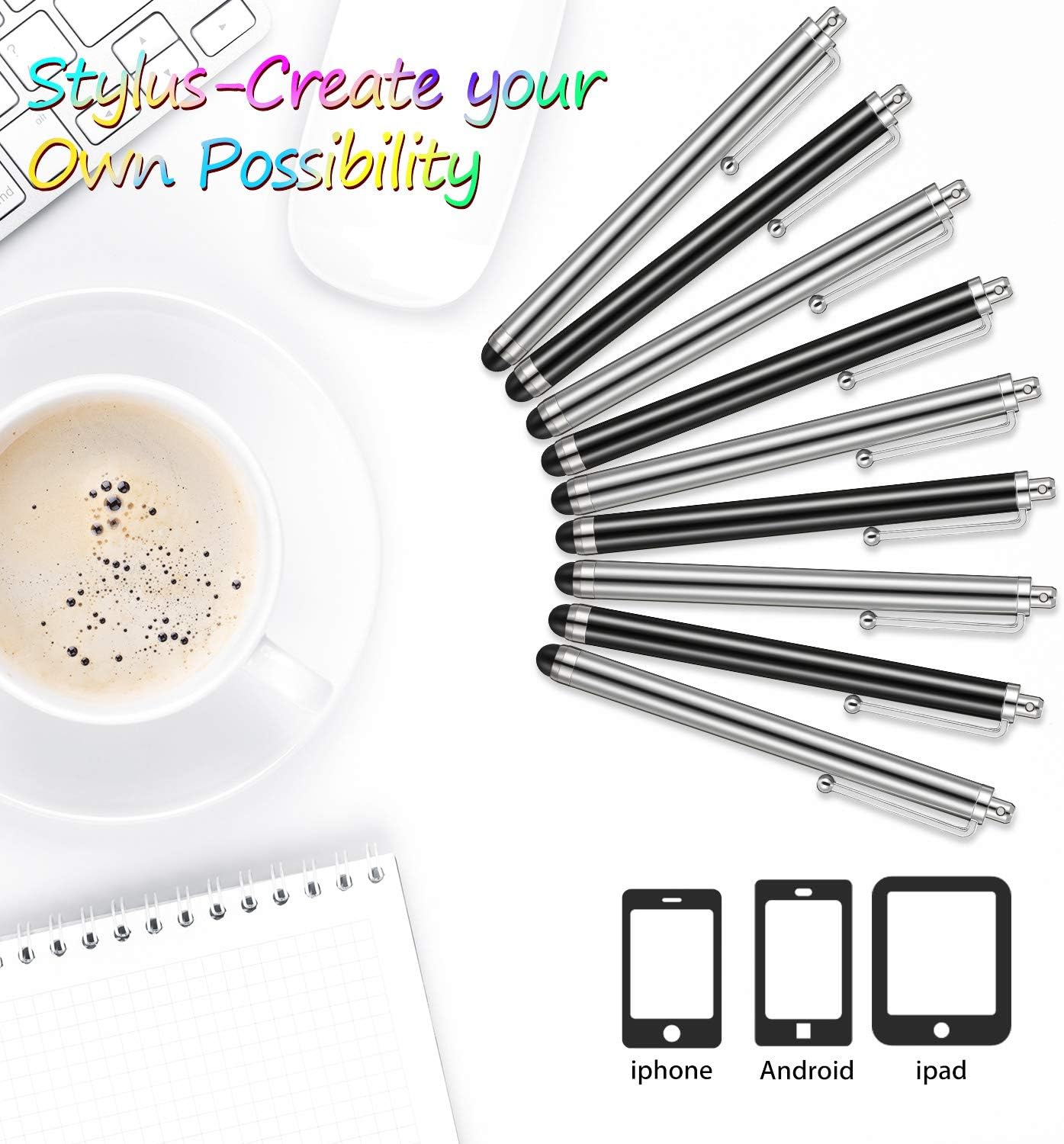 Outus 36 Pcs Stylus Pen for Universal Capacitive Touch Screens Devices, Stylus Pen Compatible with Tablet for Classroom Travel Olders Friendly(Black, Silver)