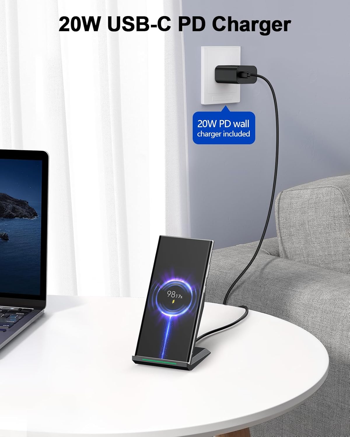 NANAMI Fast Wireless Charger with USB Phone Charger, Qi Certified Charging Stand with 20W PD Adapter for iPhone 16/16 Plus/16 Pro/16 Pro Max/15/14/13/12,10W for Samsung Galaxy S25/S24/S23/S22/S21