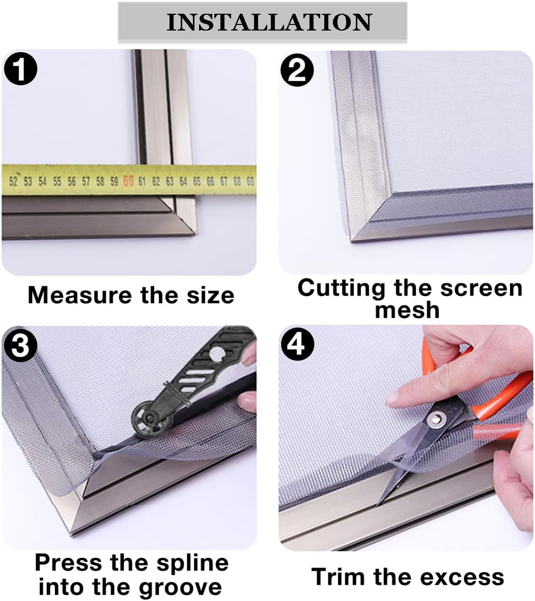 Window Screens Replacement, Cuttable Fiberglass Roll Screens Door Mesh, Repair Screens Net DIY Screening Mesh Netting Black for Windows, Door, Pool, Porch,Patio (60inch*50ft)