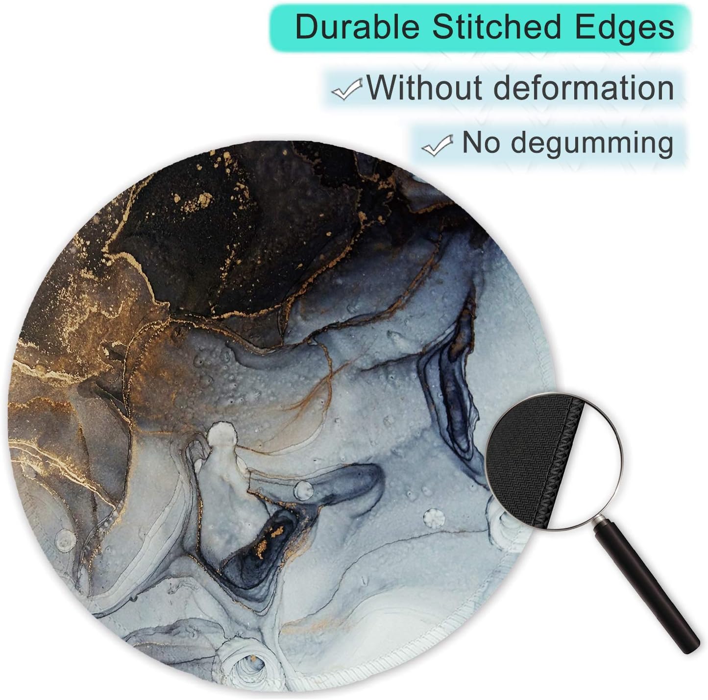 ITNRSIIET Round Mouse Pad with Stitched Edge Premium-Textured Waterproof Non-Slip Rubber Base Desktop Protection Mat Diameter 8.7 inches, Ink and Wash Marble