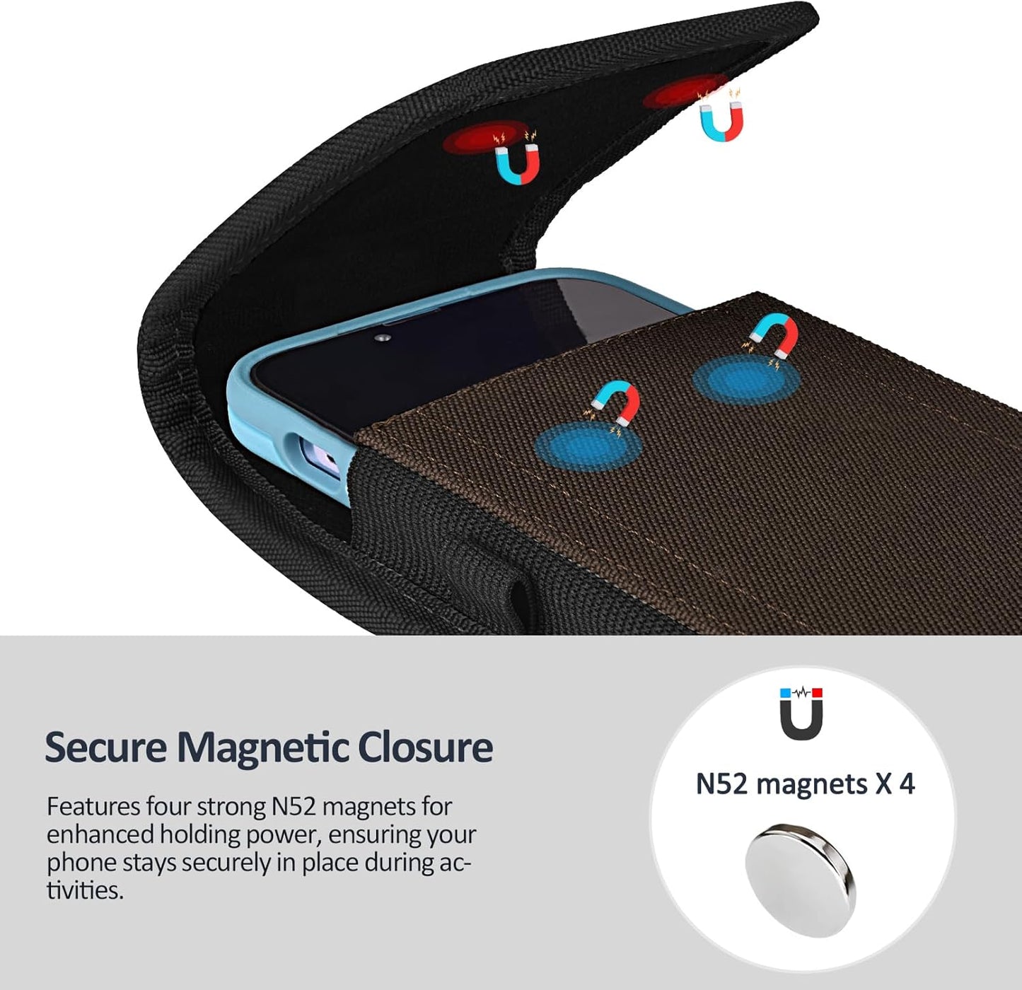 Phone Holster for Belt with Metal Clip and Magnetic Closure Compatible with iPhone 16/15/14/13/12 Pro and Non-Pro, Galaxy S25 S24 S23 S22 for Everyday Protection, M-Coffee