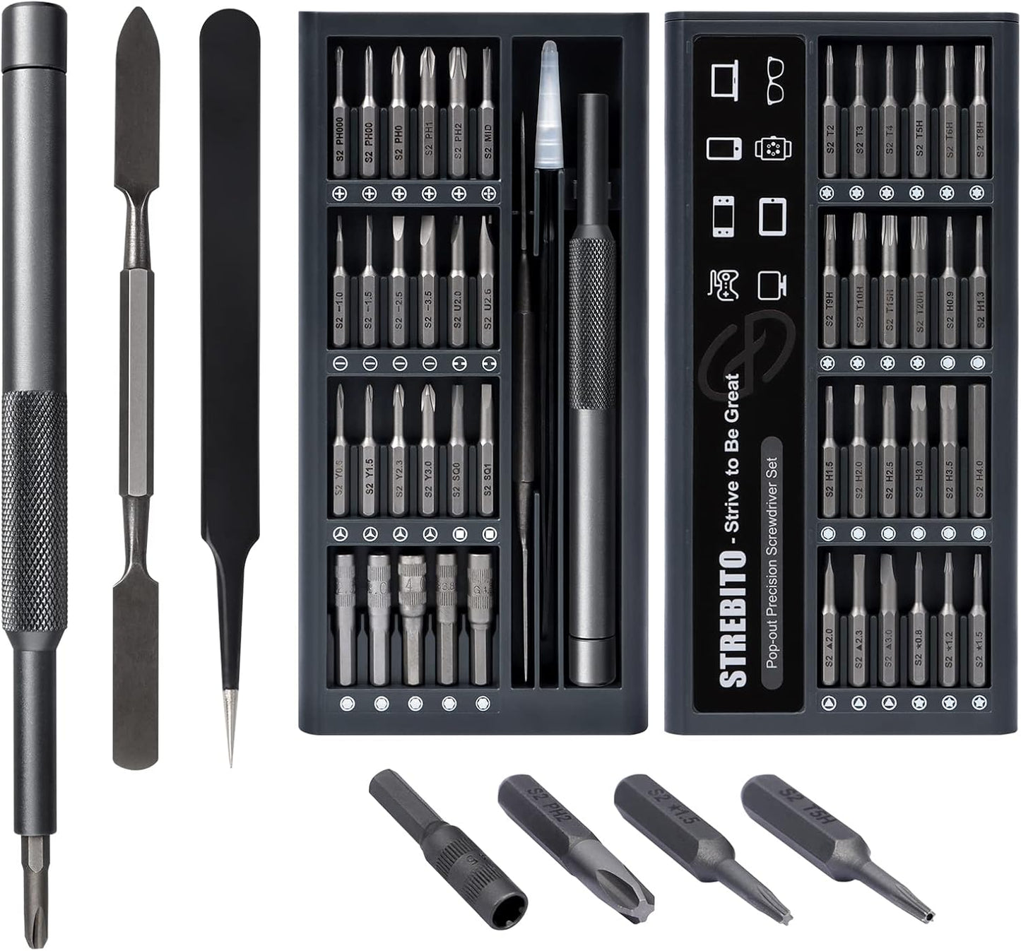 STREBITO Micro Screwdriver Set 50 in 1 Precision Screwdriver Set, S2 Steel Multi Bit Mini Repair Kit for Electronics, Computer, Phone, Laptop, Glass, Watch, Switch, Game Controller