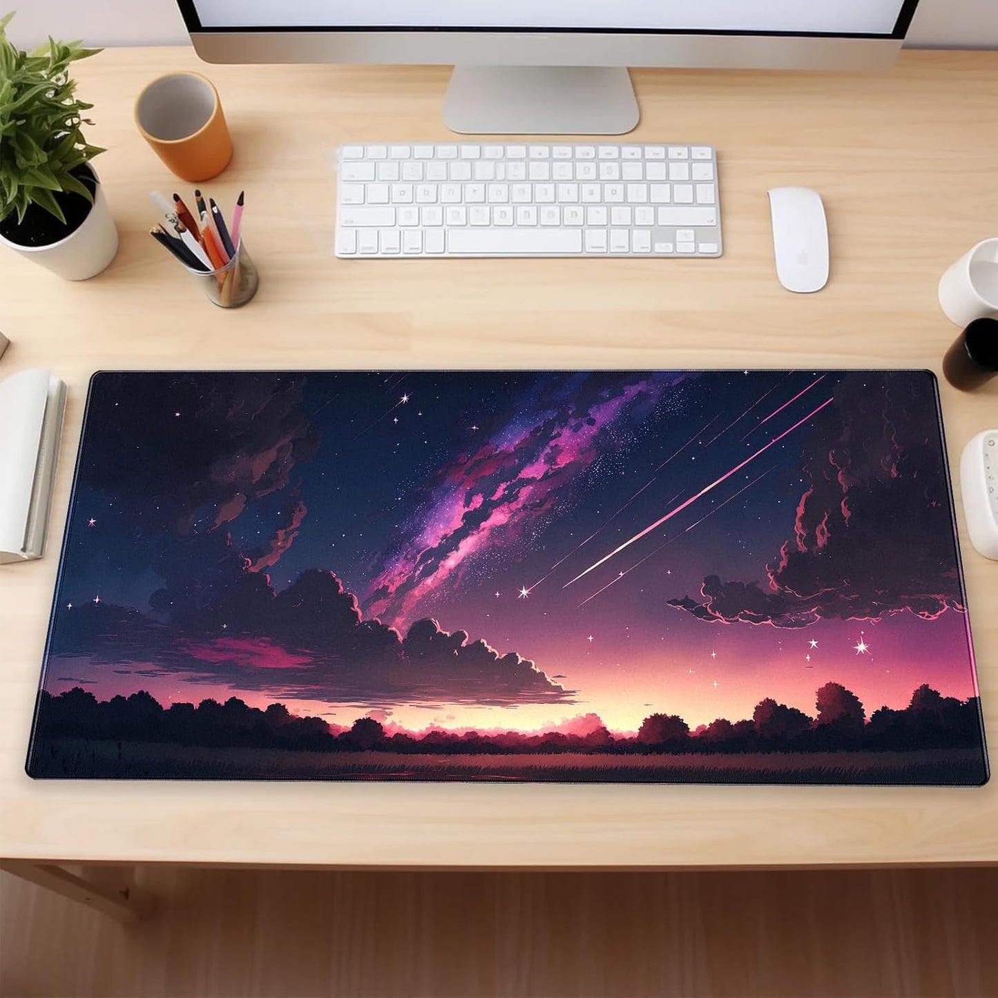 Anime Aesthetic Purple Galaxy Cloud Mouse Pad XXL Extended Gaming Desk Mat 31.5x15.7 Inch for Laptop, Keyboard & Mouse, Office Computer Desk Decor