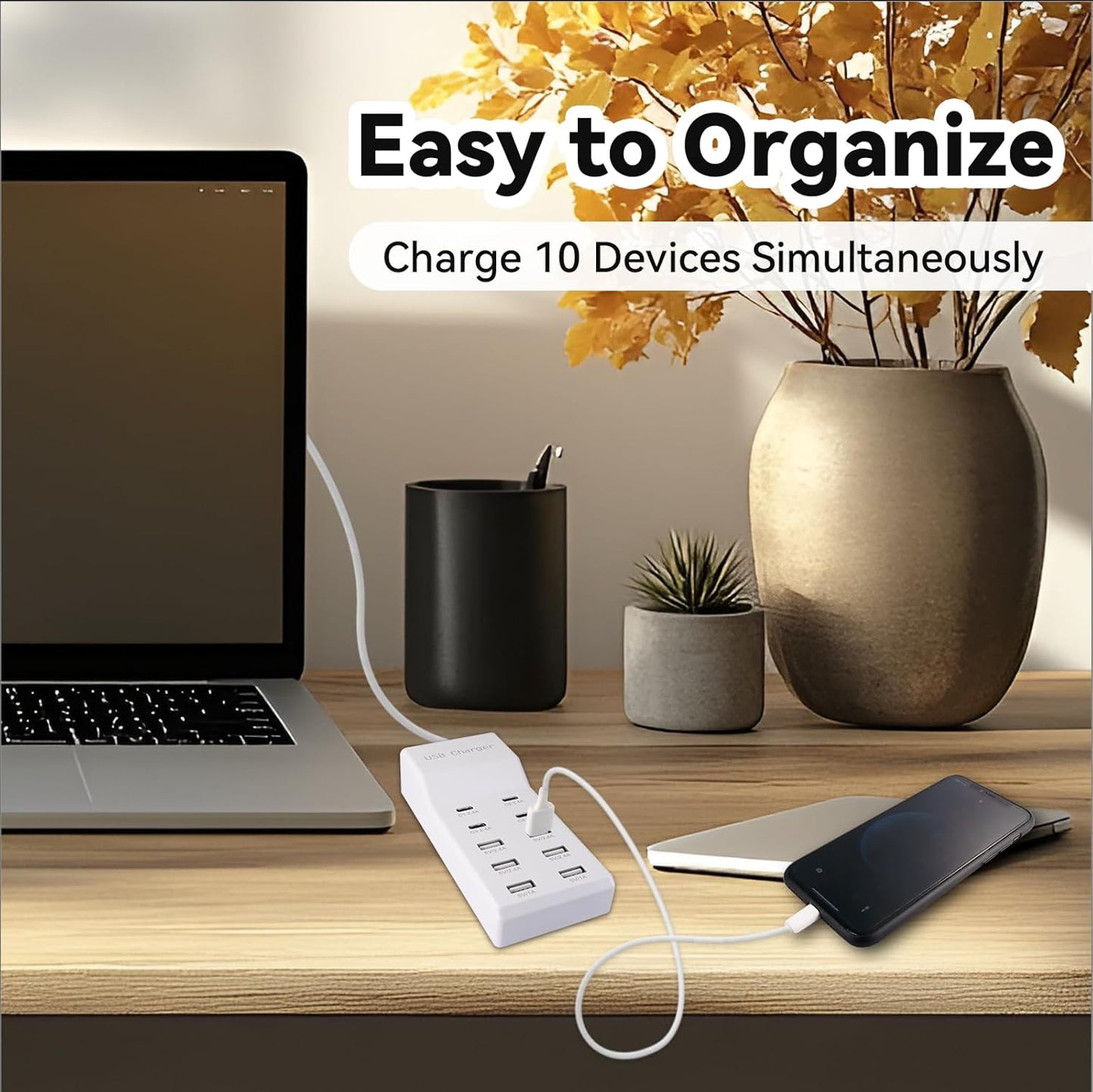 USB Charging Station, 10 Ports Family-Sized USB C Charger Block,USB Power Strip for Smart Phone Tablet Laptop Computer（2 Pcs）