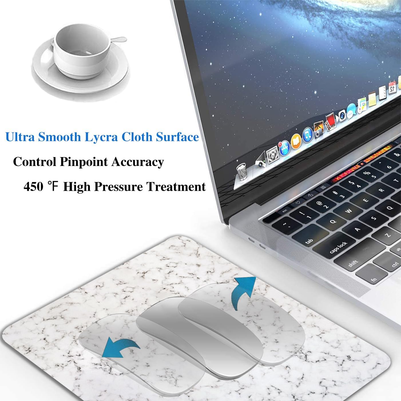 White Marble Black Texture Mouse Pads for Desk, Portable Wireless Computer Mouse pad Small Design with Women, Non-Slip Rubber Base Laptop Mousepad 9.5" x 7.9" Smooth Surface for Office & Travel