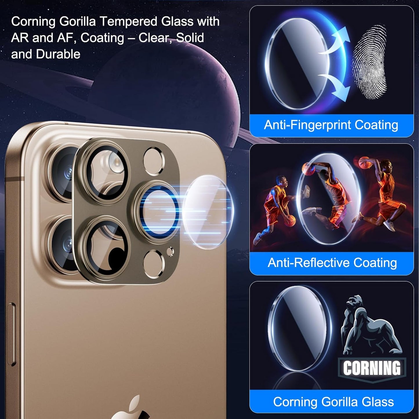 Esanik Upgrade 2 Pack for iPhone 16 Pro/iPhone 16 Pro Max Camera Lens Protector, Aluminum Alloy Metal matte Case Tempered Glass Camera Screen Cover, Scratch Resistant Case Friendly (Desert Titanium)