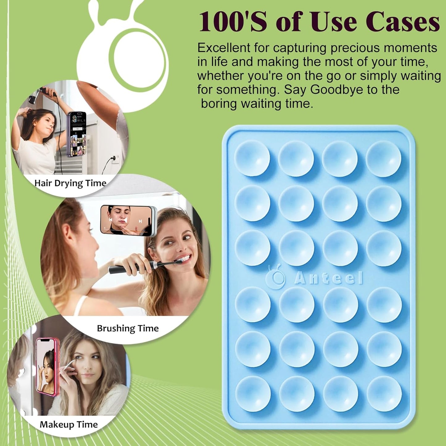 Anteel MAX Silicone Suction Phone Case Adhesive Mount, Upgraded Super Strong Grip, Durable, Easy to Use, Hands-Free Sticky Phone Holder for Selfies, Tiktok Videos, 2.56"x3.94" (Lavender)