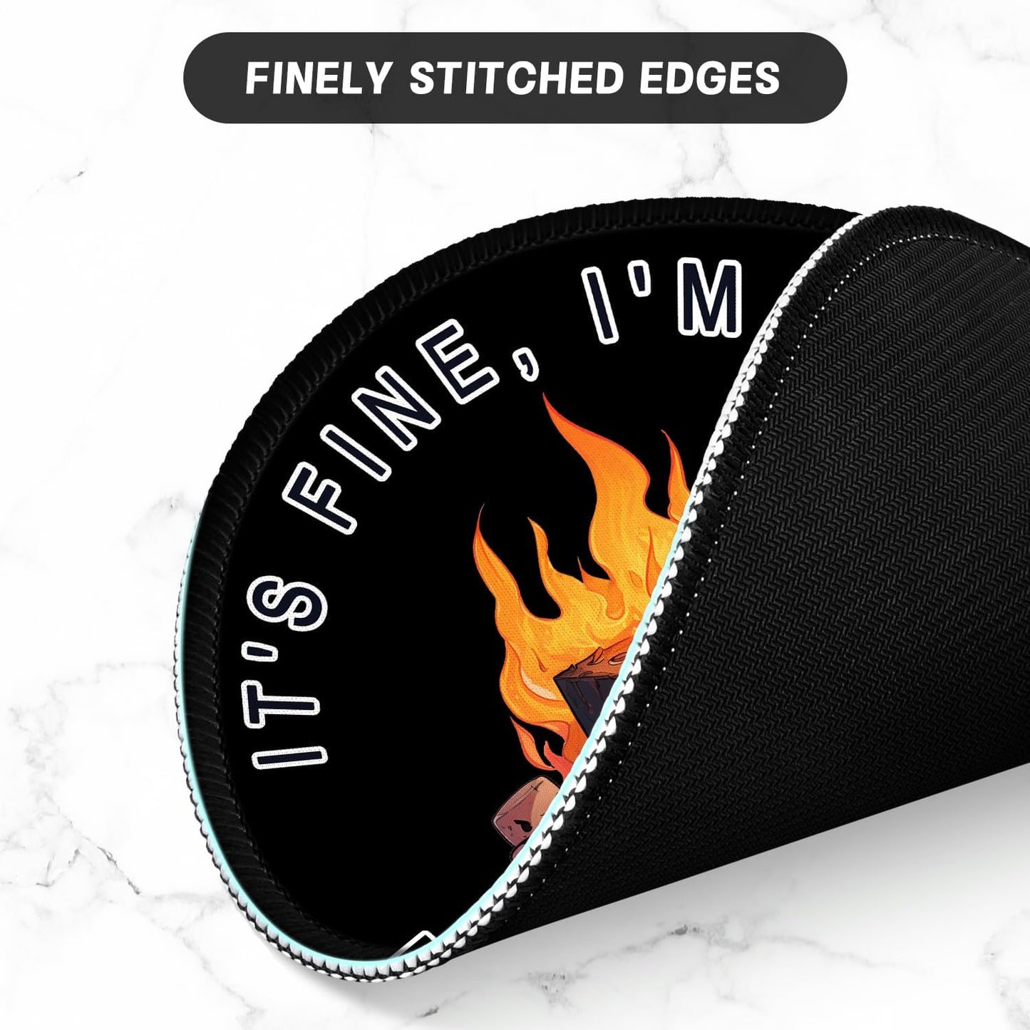 ITNRSIIET Round Mouse Pad with Stitched Edge Premium-Textured Waterproof Non-Slip Rubber Base Desktop Protection Mat Diameter 8.7 inches, Funny Burning Box