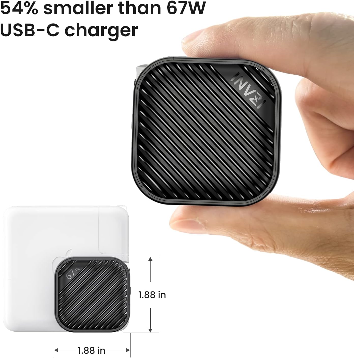 INVZI GaNHub USB C Charger 67W, GaN III PPS Mini Fast Foldable Power Adapter with USB-C Cable for MacBook Pro/Air, Galaxy S24, Dell XPS, HP, iPhone 16/15 Pro, iPad Pro, Steam Deck, Laptops