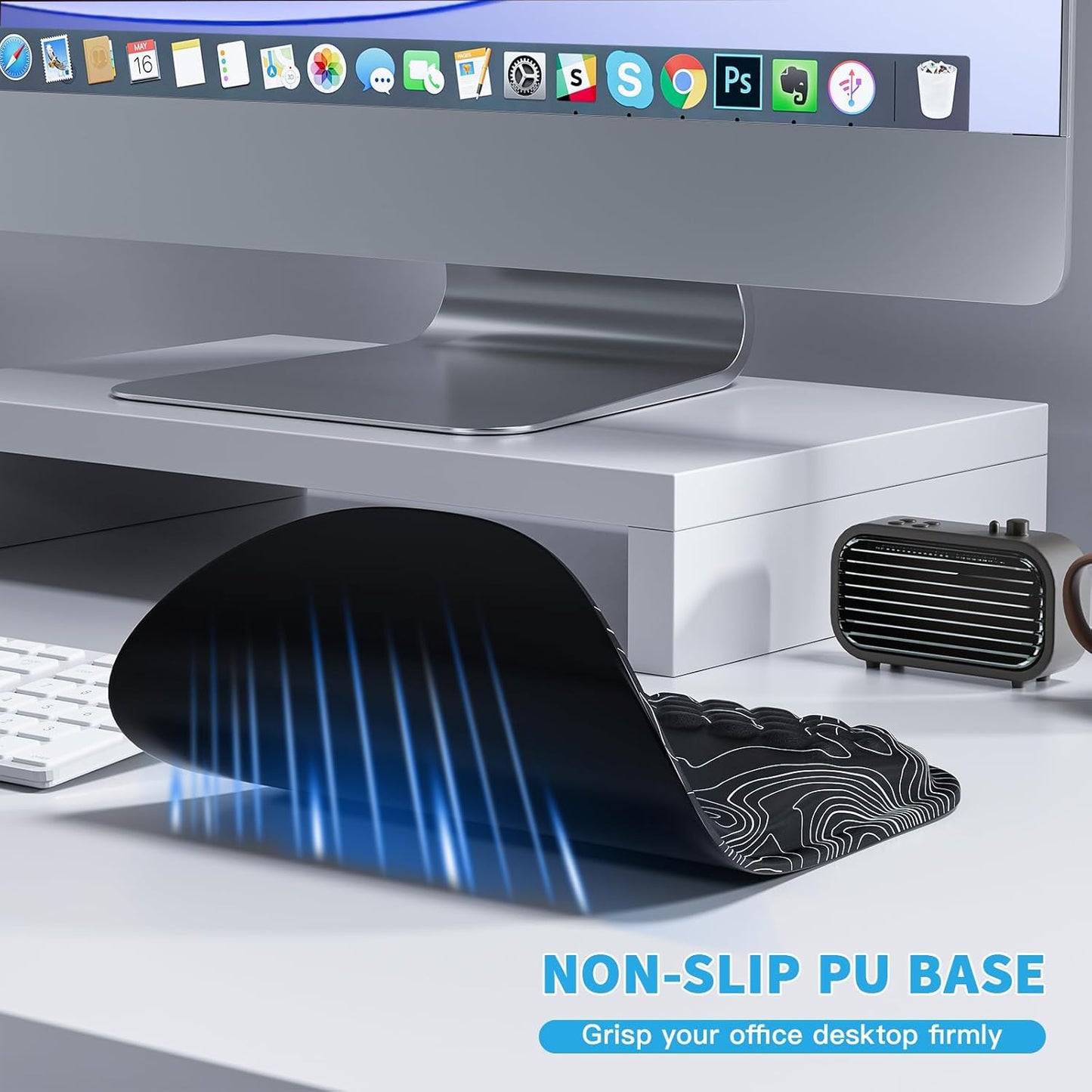 Mouse Pad with Wrist Rest, Ergonomic Mousepads with Wrist Support, Soft Lycra Fabric Memory Foam Office Desk Accessories for Comfort/Pain Relief/PC Gaming/Computer/Laptop (Black Topographic)