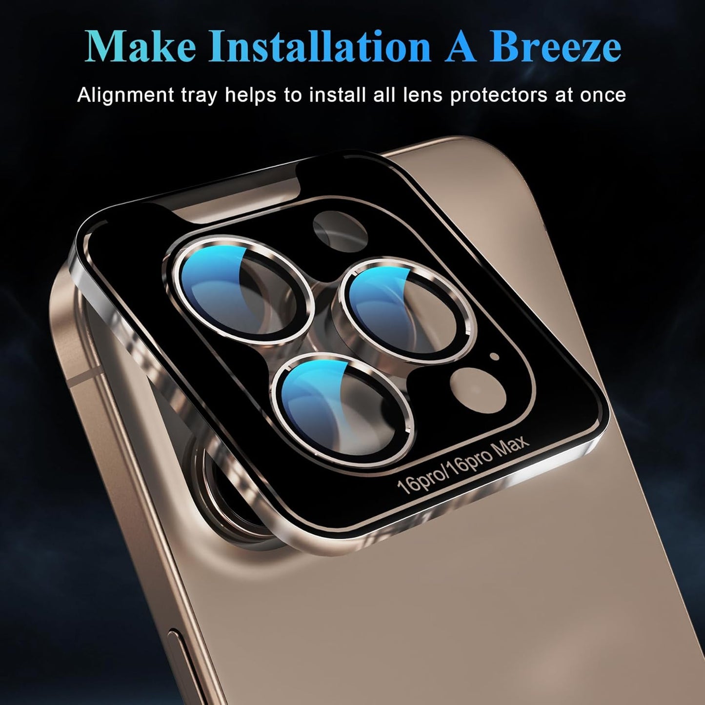 YWXTW Camera Lens Protector for iPhone 16 Pro/iPhone 16 Pro Max, [1 Step Installation Tray] Tempered Glass Screen Protector Metal Individual Camera Cover Accessories (Desert Titanium-2Pack)