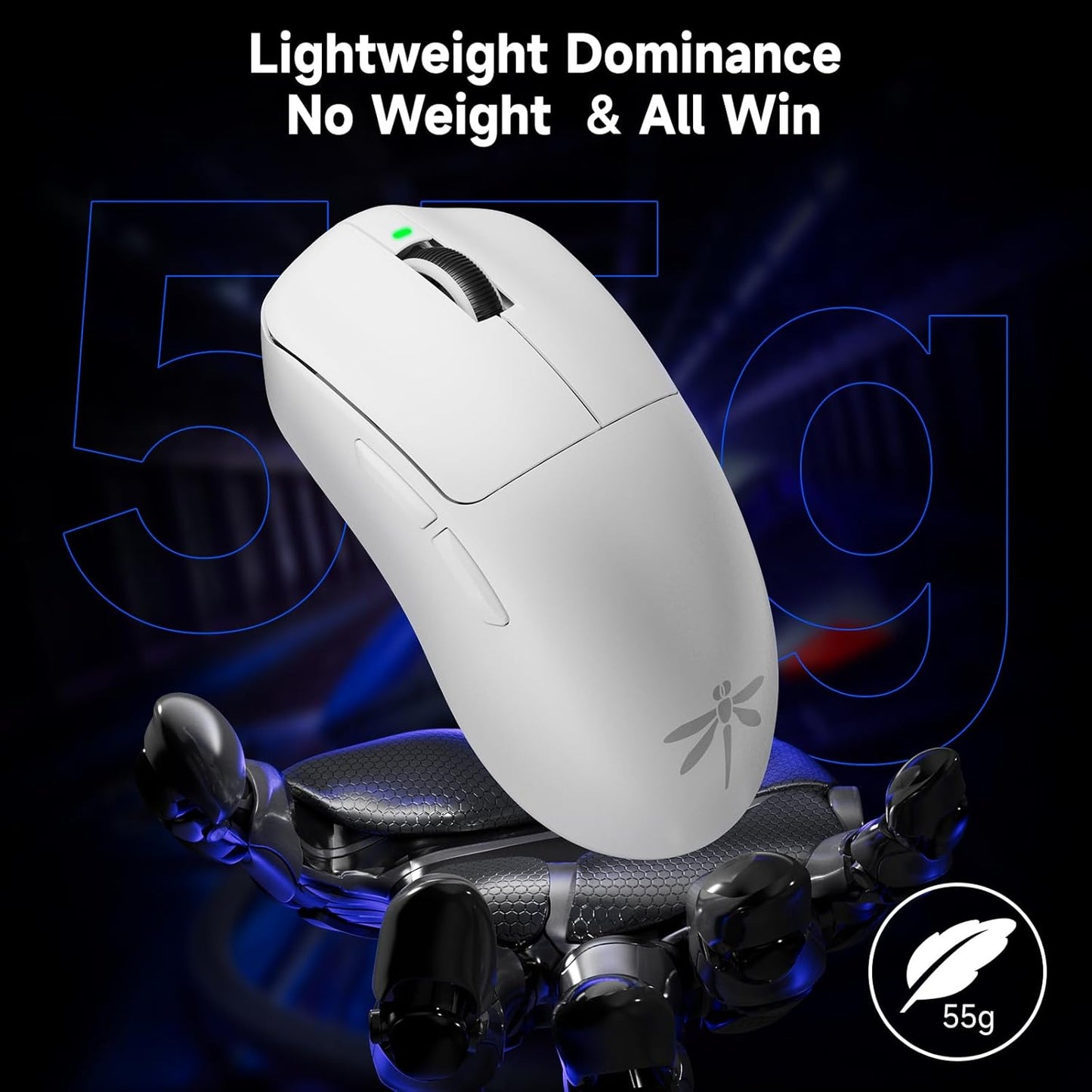 VGN F1 Pro Max Wireless Gaming Mouse - 55g Ultralight - 26000 Adjustable DPI - 1000Hz Polling Rate - 200h Battery - Wireless & Wired Mode - 6 Programmable Buttons - Professional Grade - USB-C - White