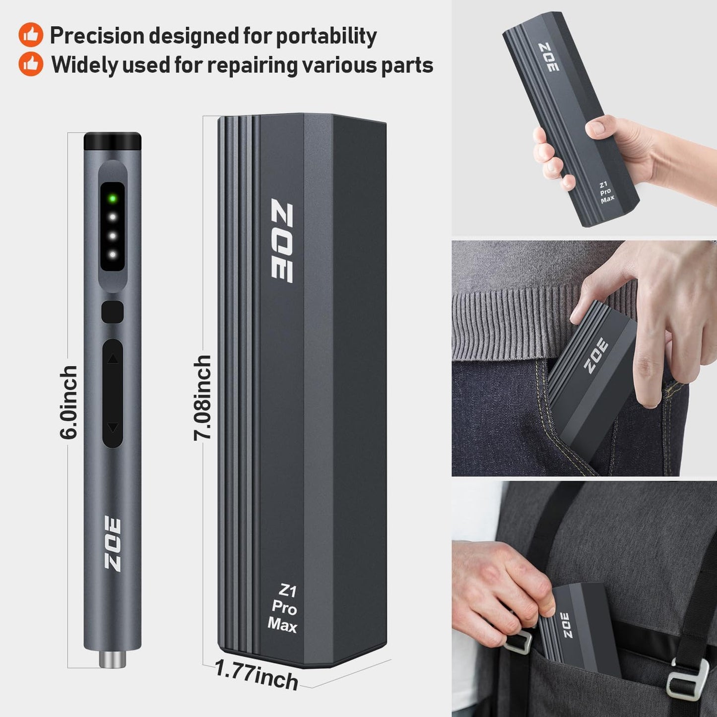 ZOE Electric Screwdriver, Mini Precision Screwdriver Set Cordless Screw driver Kit Small Power Magnetic Storage Bits, Settings Repair Tool Kit for Electronics Laptop Phone Camera Glasses Watch