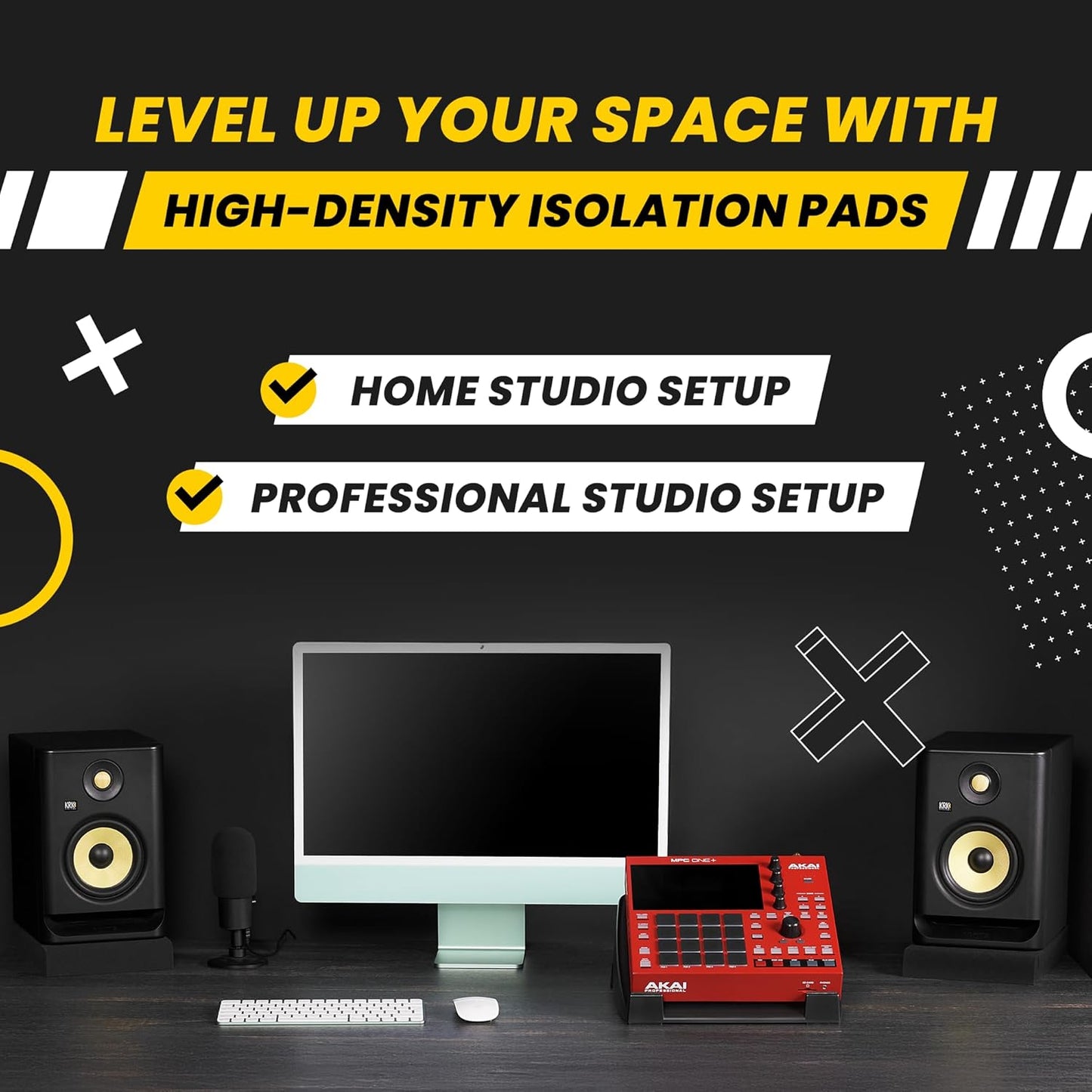 Sound Addicted - Studio Monitor Isolation Pads for 3-4.5 inches Small Speakers, Pair of 2 High Density Dampening Acoustic Stands Foam which Fits Most Bookshelf’s and Desktops | SMPad 4